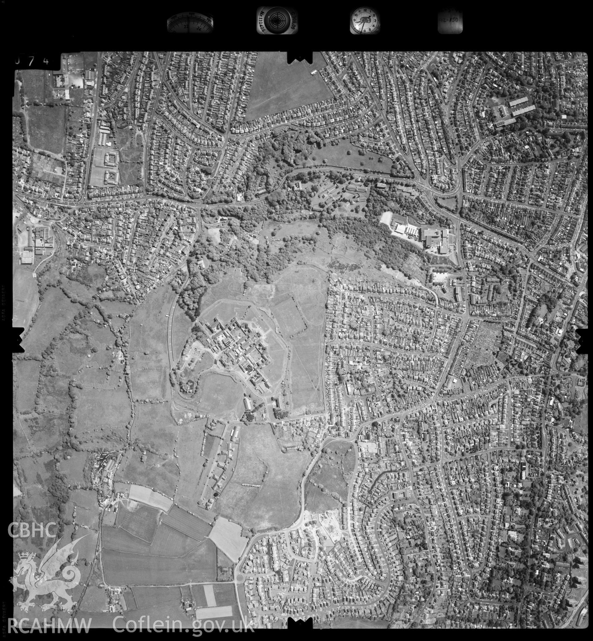 Digitized copy of an aerial photograph showing the Sketty area of Swansea, taken by Ordnance Survey, 1992.