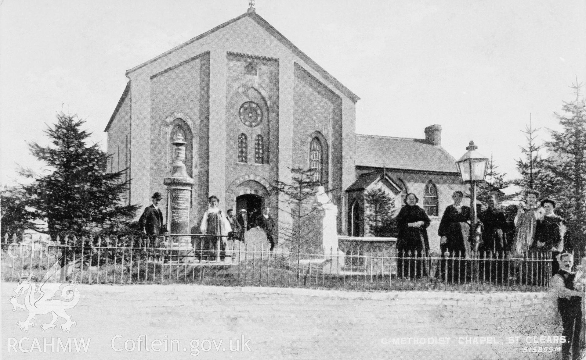 Trinity Chapel, St Clears; B&W photo copied from an c.1900 postcard loaned for copying by Thomas Lloyd. Copy negative held.