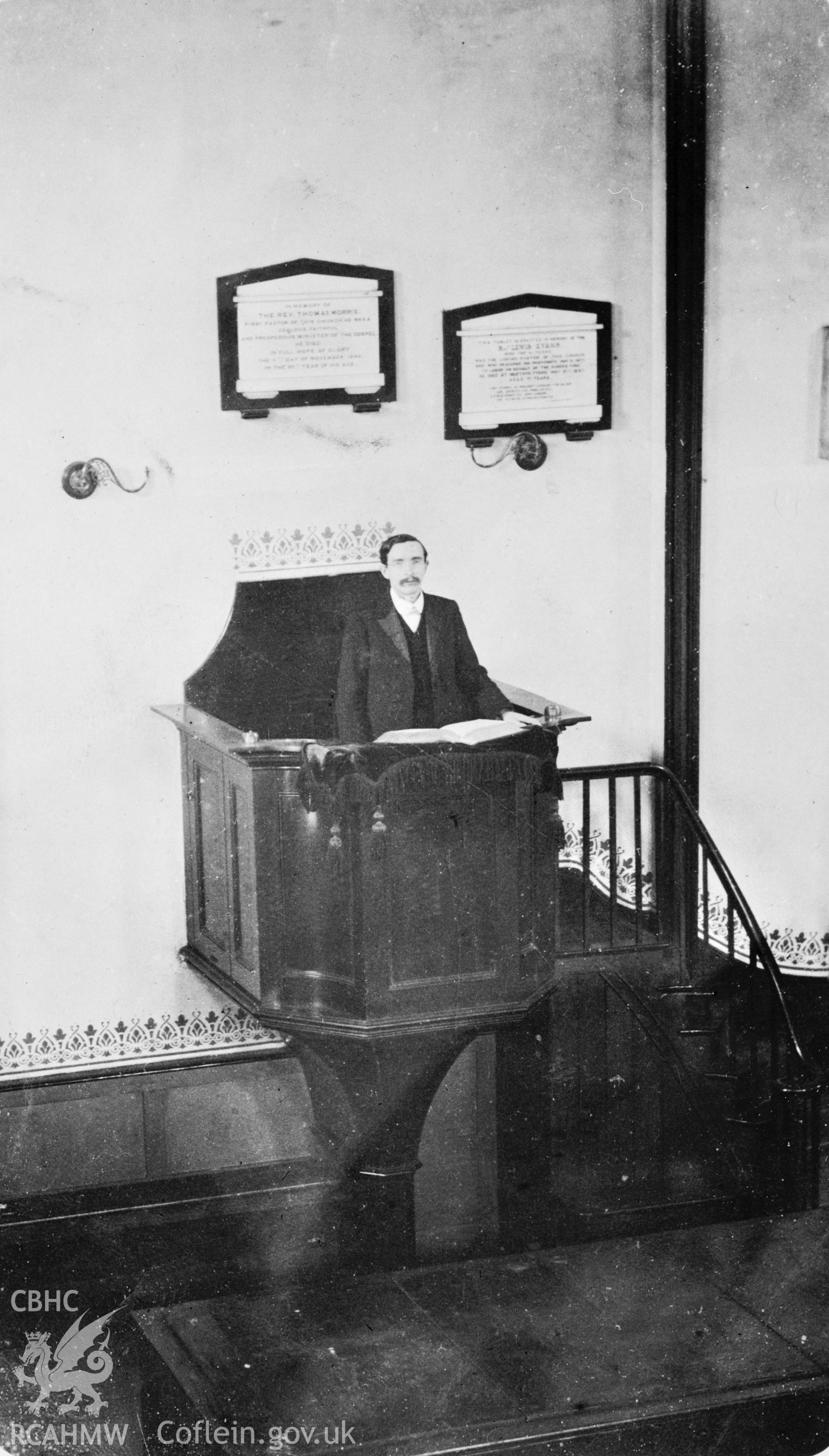 Bethel Baptist Chapel, Mynachlogddu;  B&W print copied from a postcard dated 1906, loaned for copying by Thomas Lloyd.  Copy negative held.