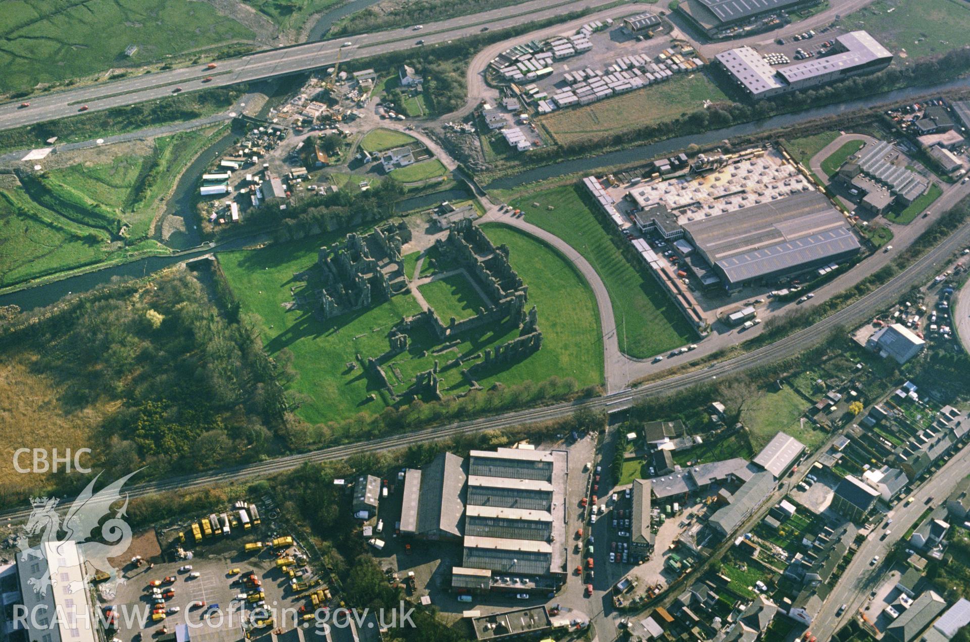 RCAHMW colour slide oblique aerial photograph of Neath Abbey, taken on 25/03/1991 by CR Musson