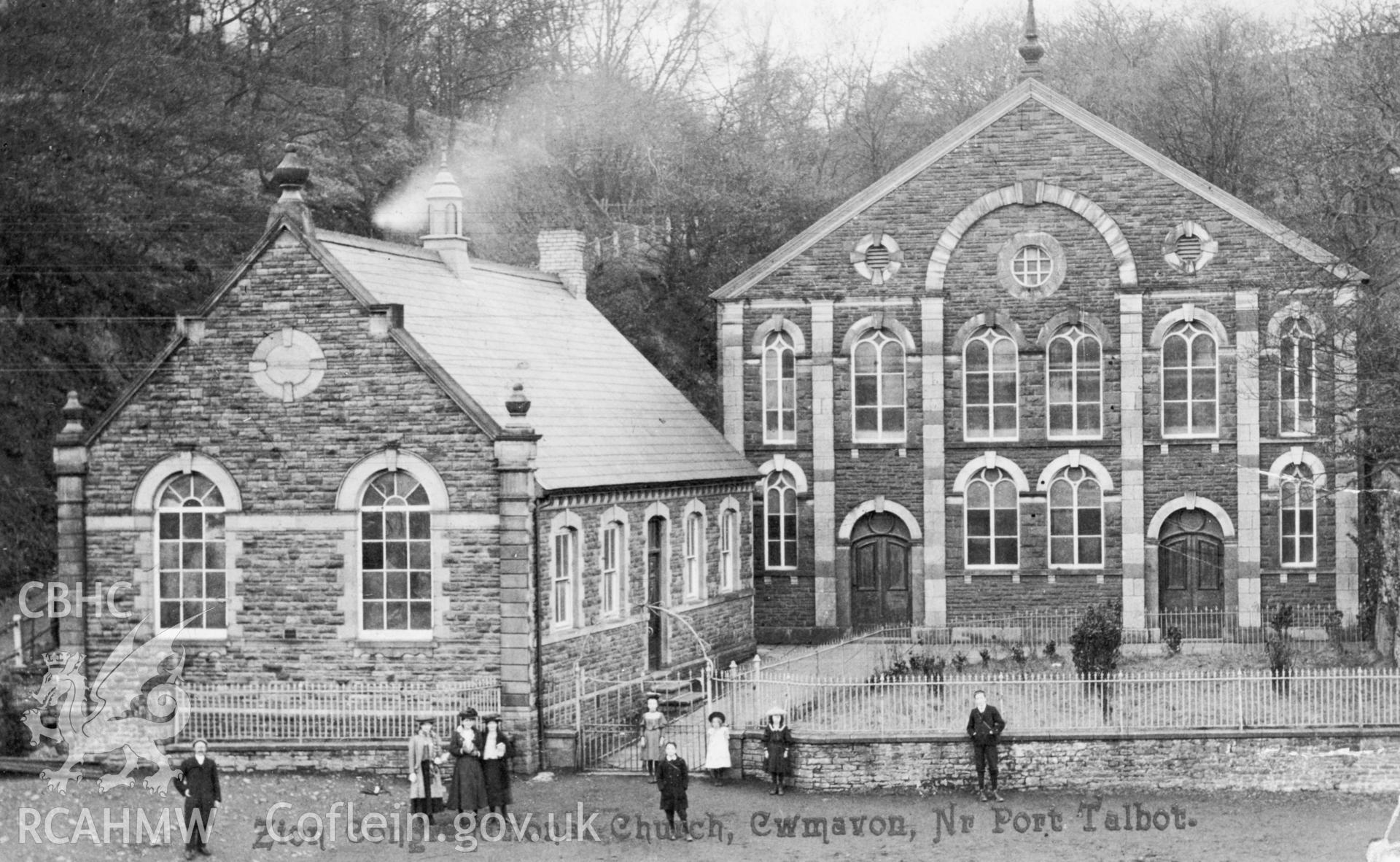 Black and white print of Zion Congregational Church, Cwmavon, copied from a postcard loaned by Thomas Lloyd.