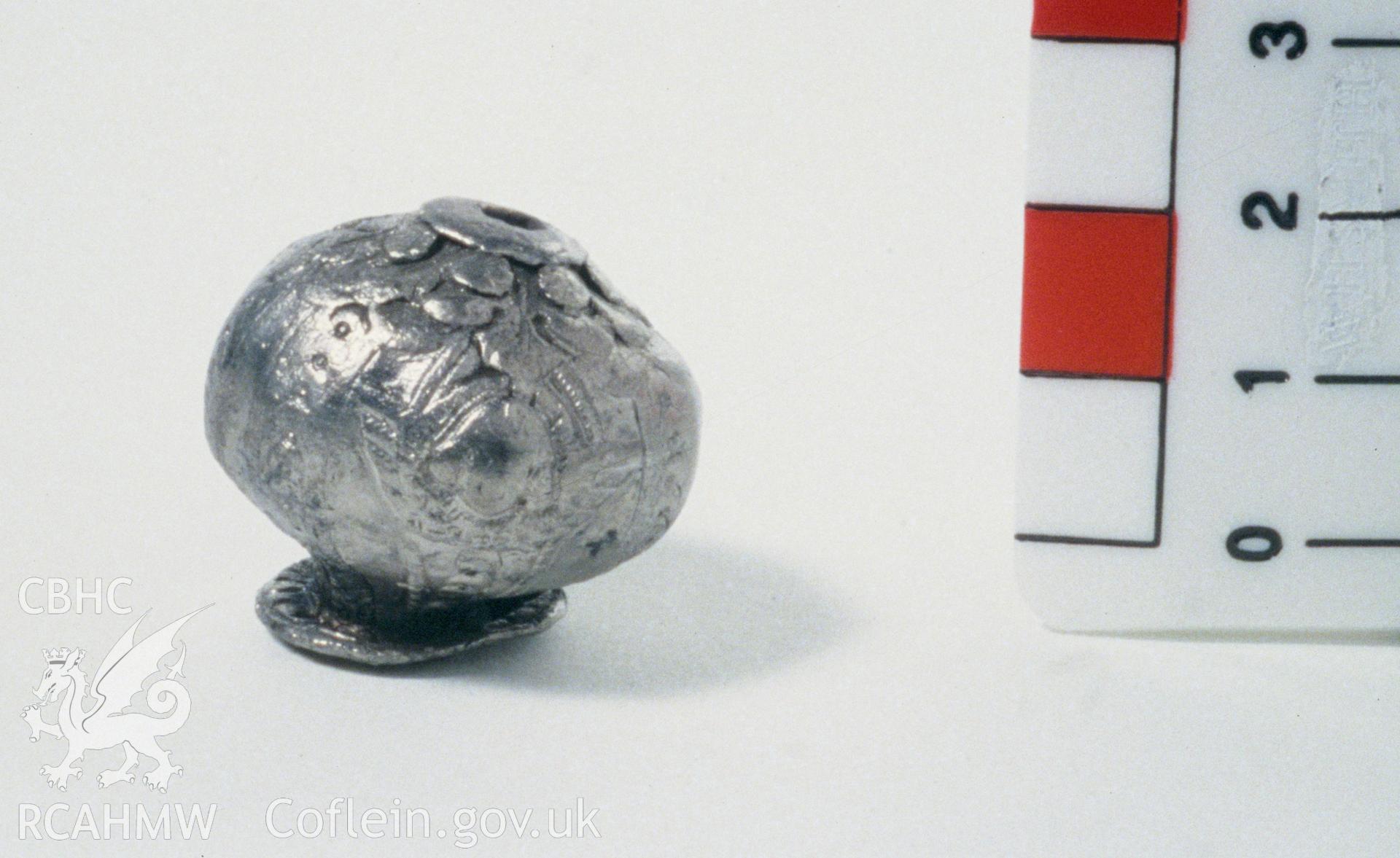 Colour slide showing find, possibly a pommel, from a survey of the Mary designated shipwreck, courtesy of National Museums, Liverpool (Merseyside Maritime Museum)