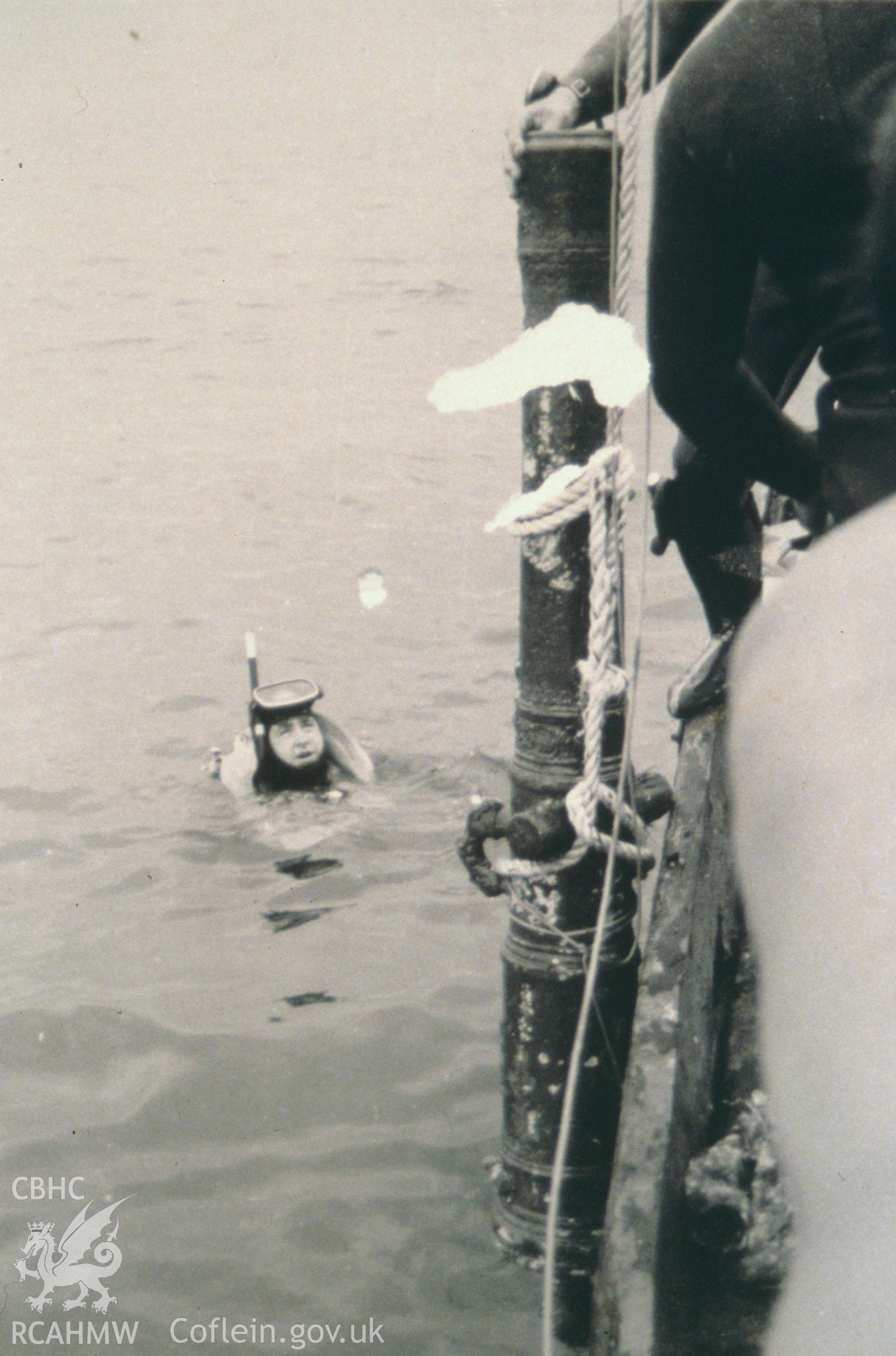 Colour slide of a diver surfacing, from a survey of the Mary designated shipwreck, courtesy of National Museums, Liverpool (Merseyside Maritime Museum)