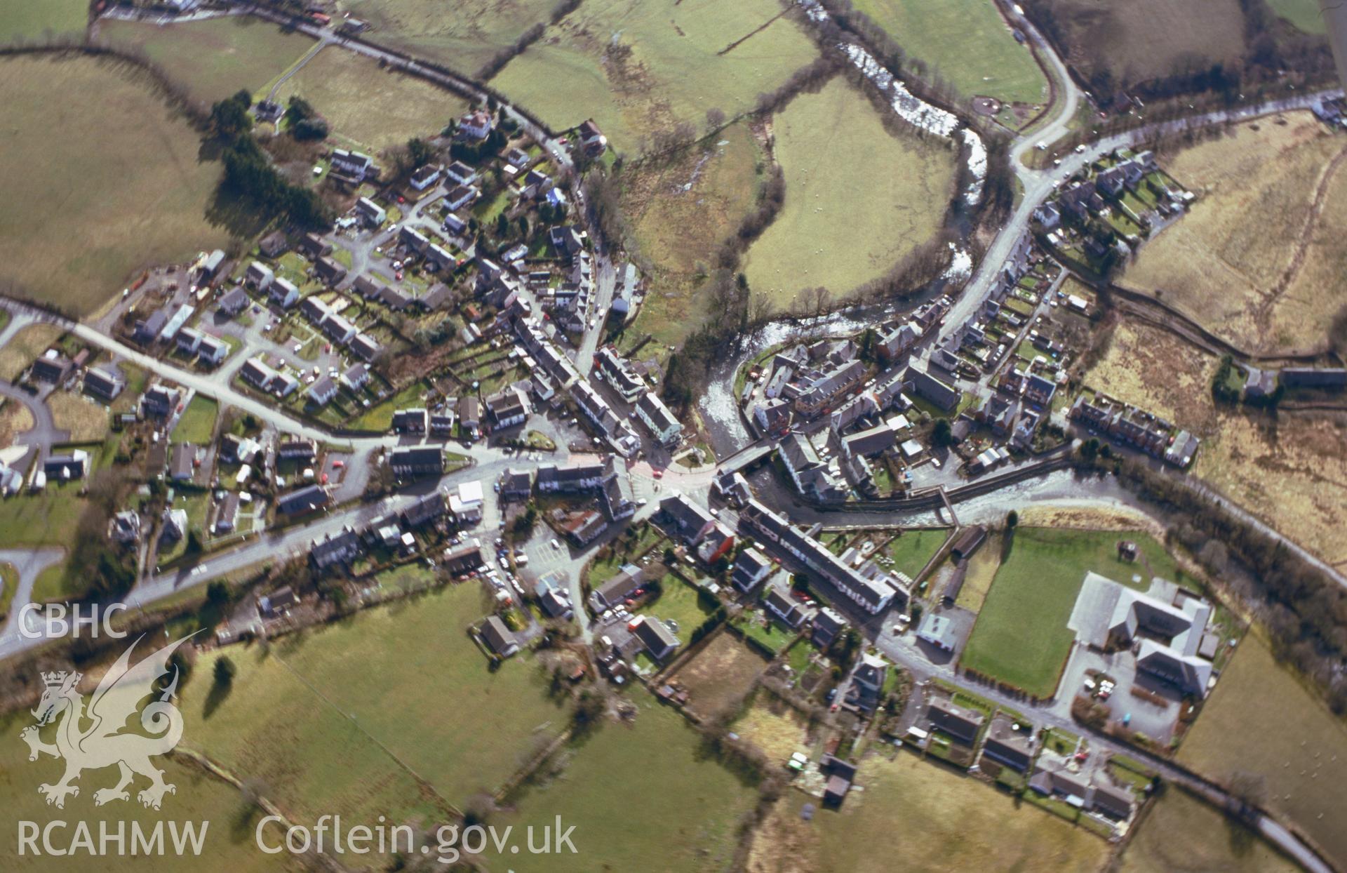 Slide of RCAHMW colour oblique aerial photograph of Llanwrtyd Wells taken by T.G. Driver, 2001.
