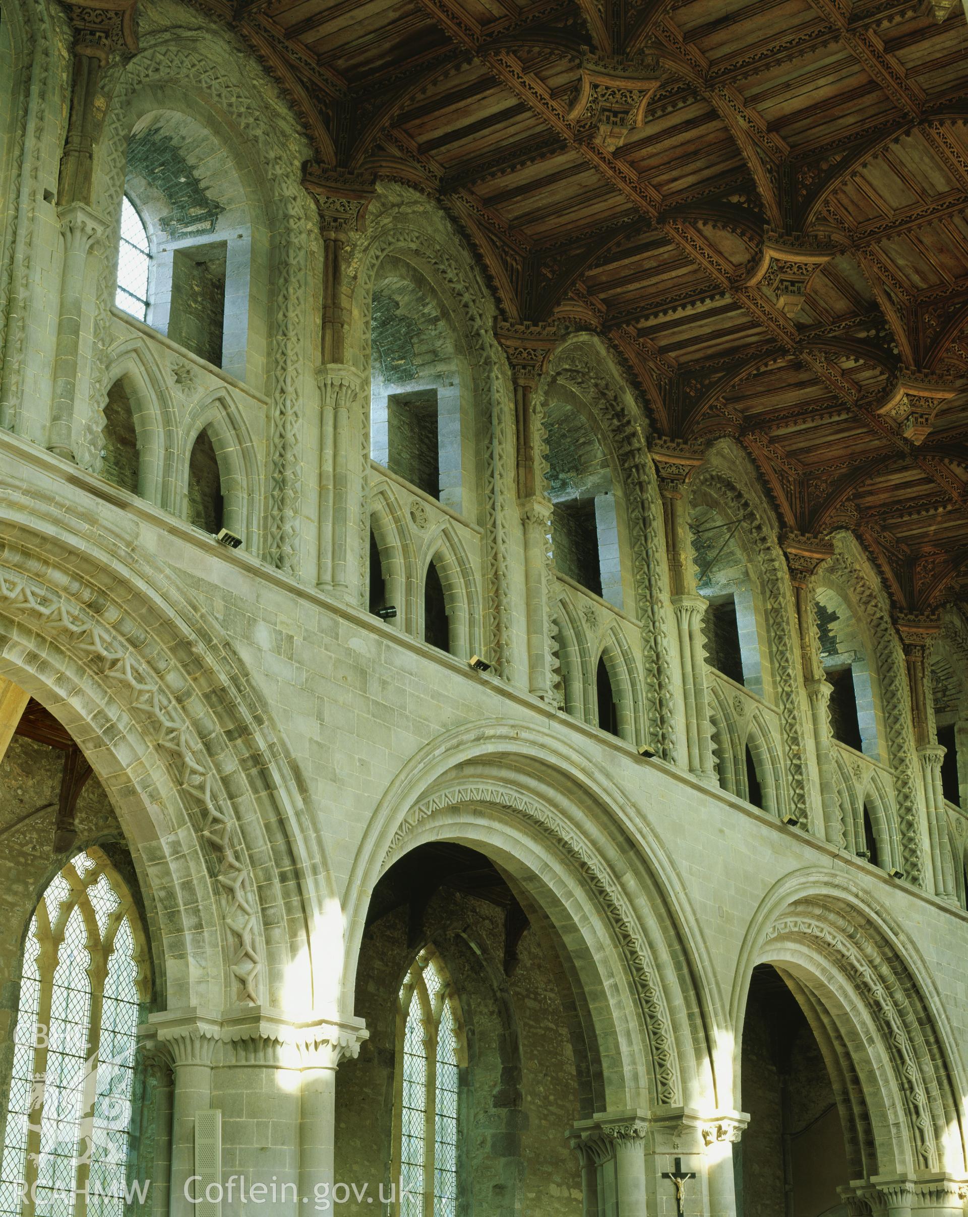 RCAHMW colour transparency showing the windows anad ceiling in the clerestory, St Davids Cathedral, taken by Iain Wright, 2003.