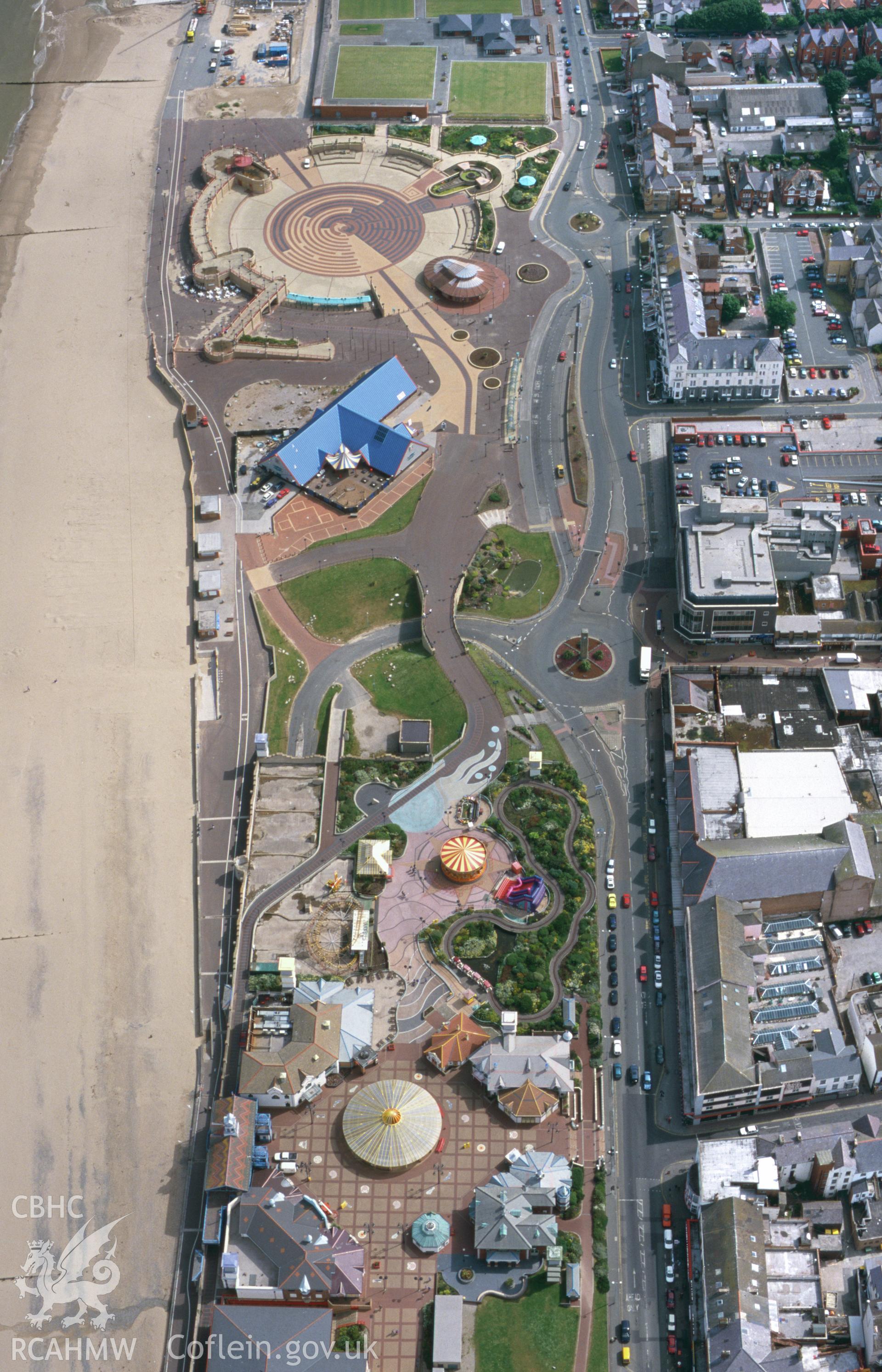 Slide of RCAHMW colour oblique aerial photograph of the seafront at Rhyl taken by T.G. Driver, 2001.
