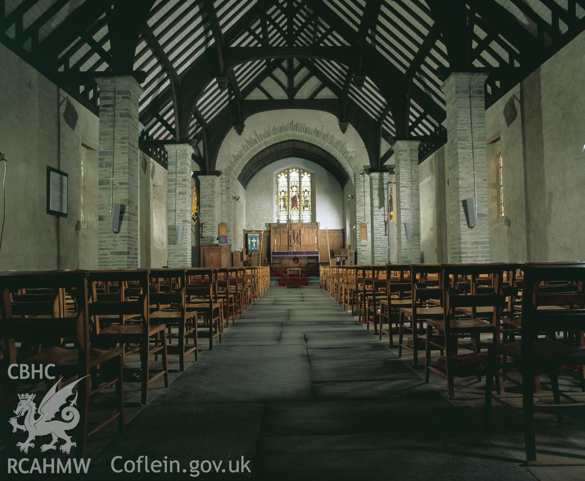 Colour transparency showing interior view of Holy Trinity Church, Newcastle Emlyn taken by Iain Wright, June 2004