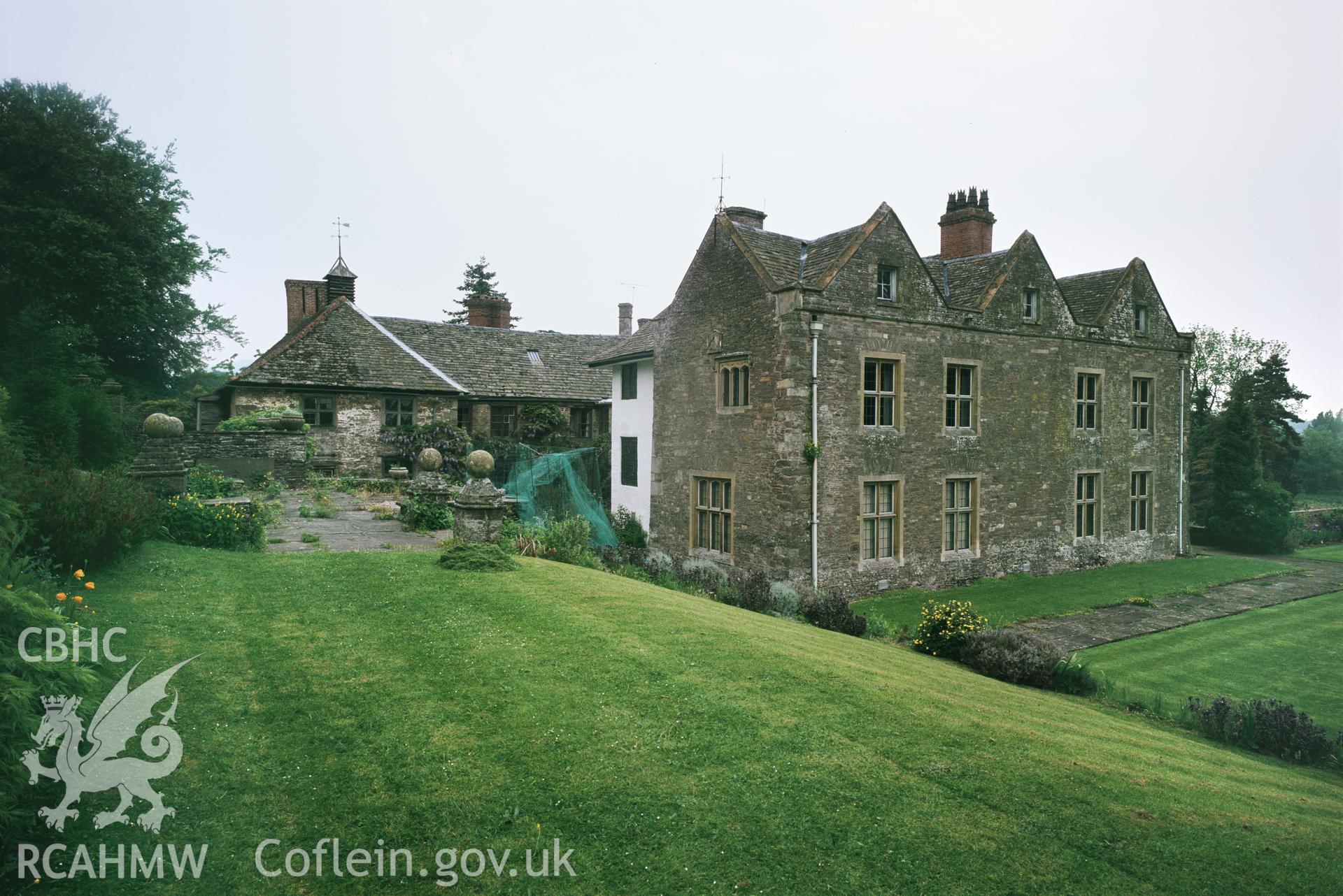RCAHMW colour transparency showing view of Llanfihangel Court, taken by I.N. Wright, 1979.