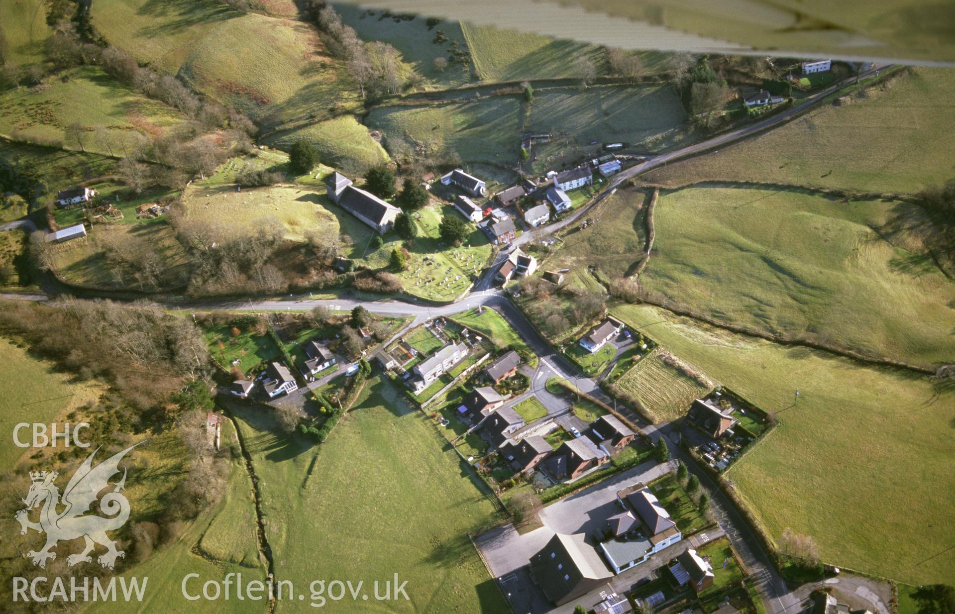 Slide of RCAHMW colour oblique aerial photograph of Llanbister, taken by T.G. Driver, 2001.