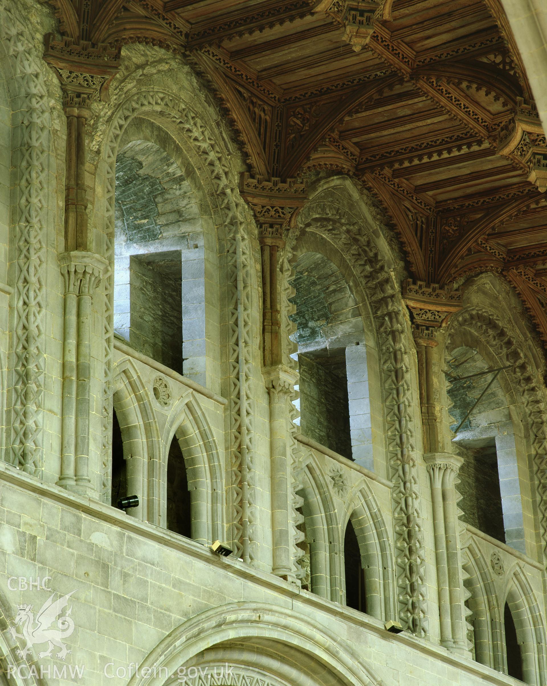 RCAHMW colour transparency showing the windows in the clerestory, St Davids Cathedral, taken by Iain Wright, 2003.