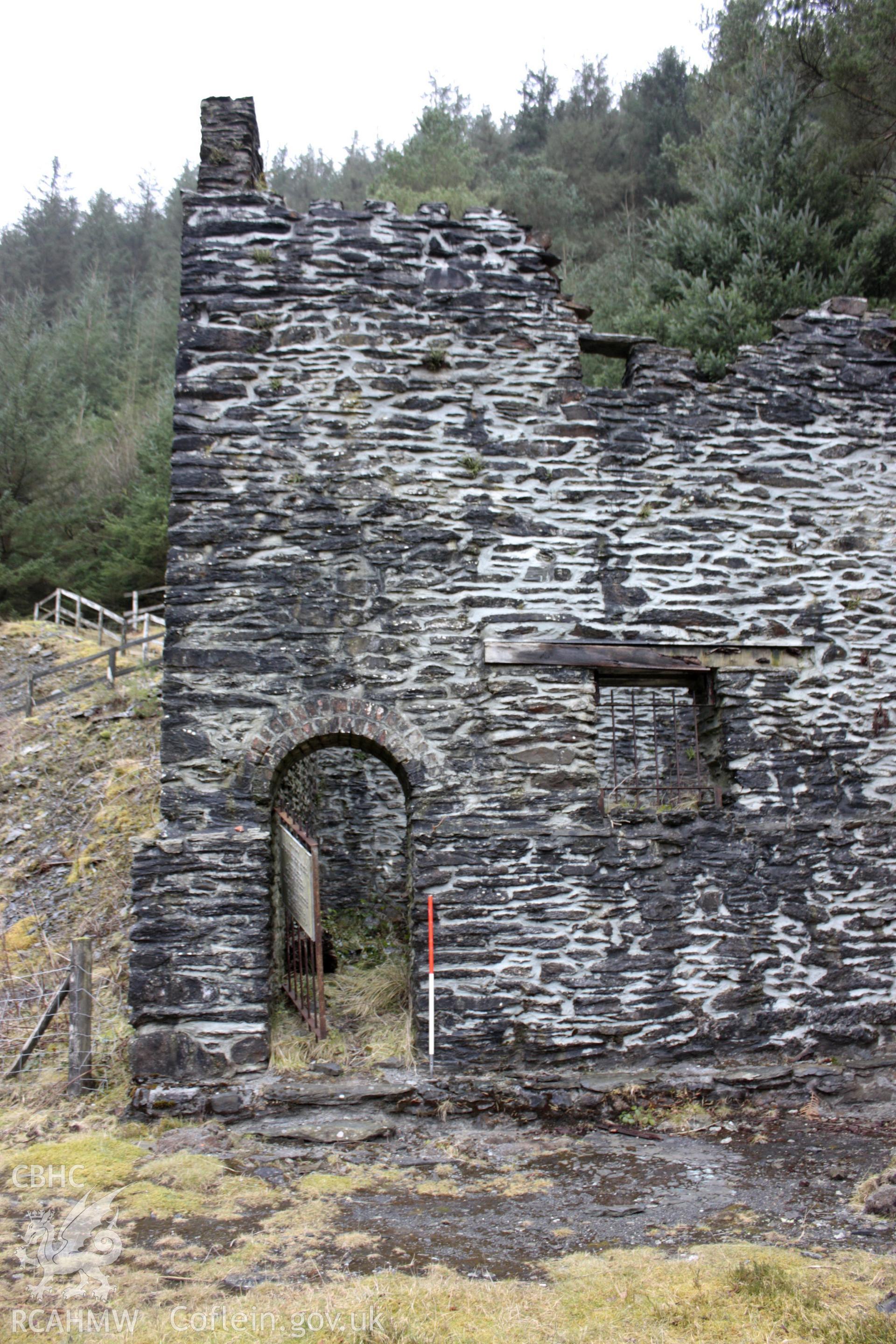 Ystrad Einion metal mine. Front (north-east facing) elevation of crusher house.