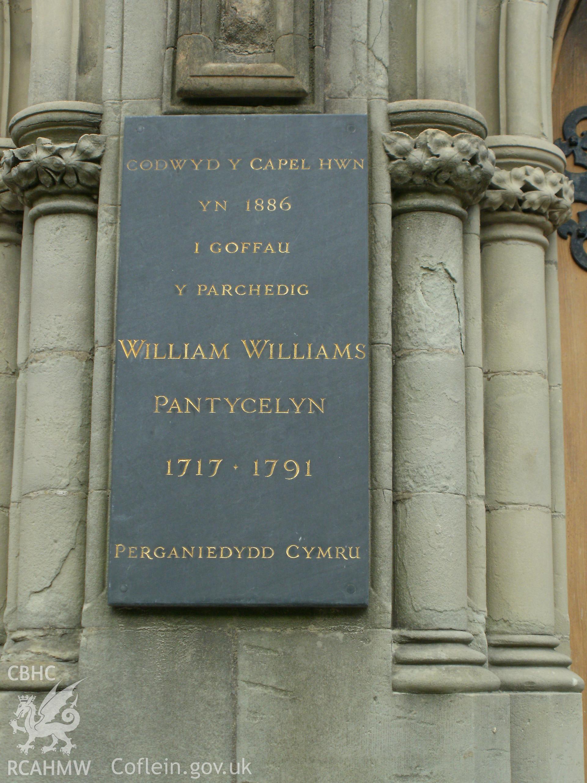 William Williams memorial plaque.