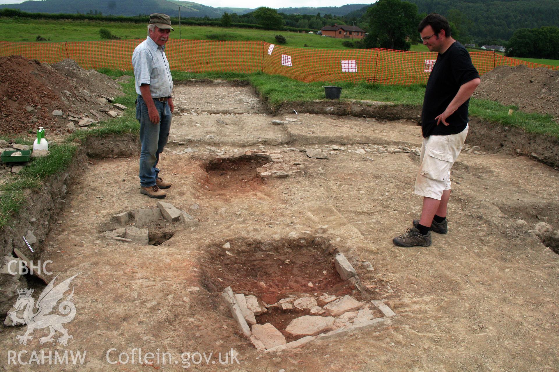Abermagwr Roman villa excavations 2011, view of the excavated floor of Room 2, with the hearth (foreground) and Roman oven beyond