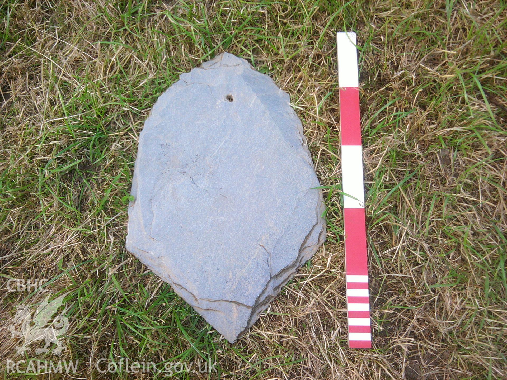 Abermagwr Roman villa; photographs of 2015 excavation season. Roman roof slate discovered in the inner ditch of Trench G