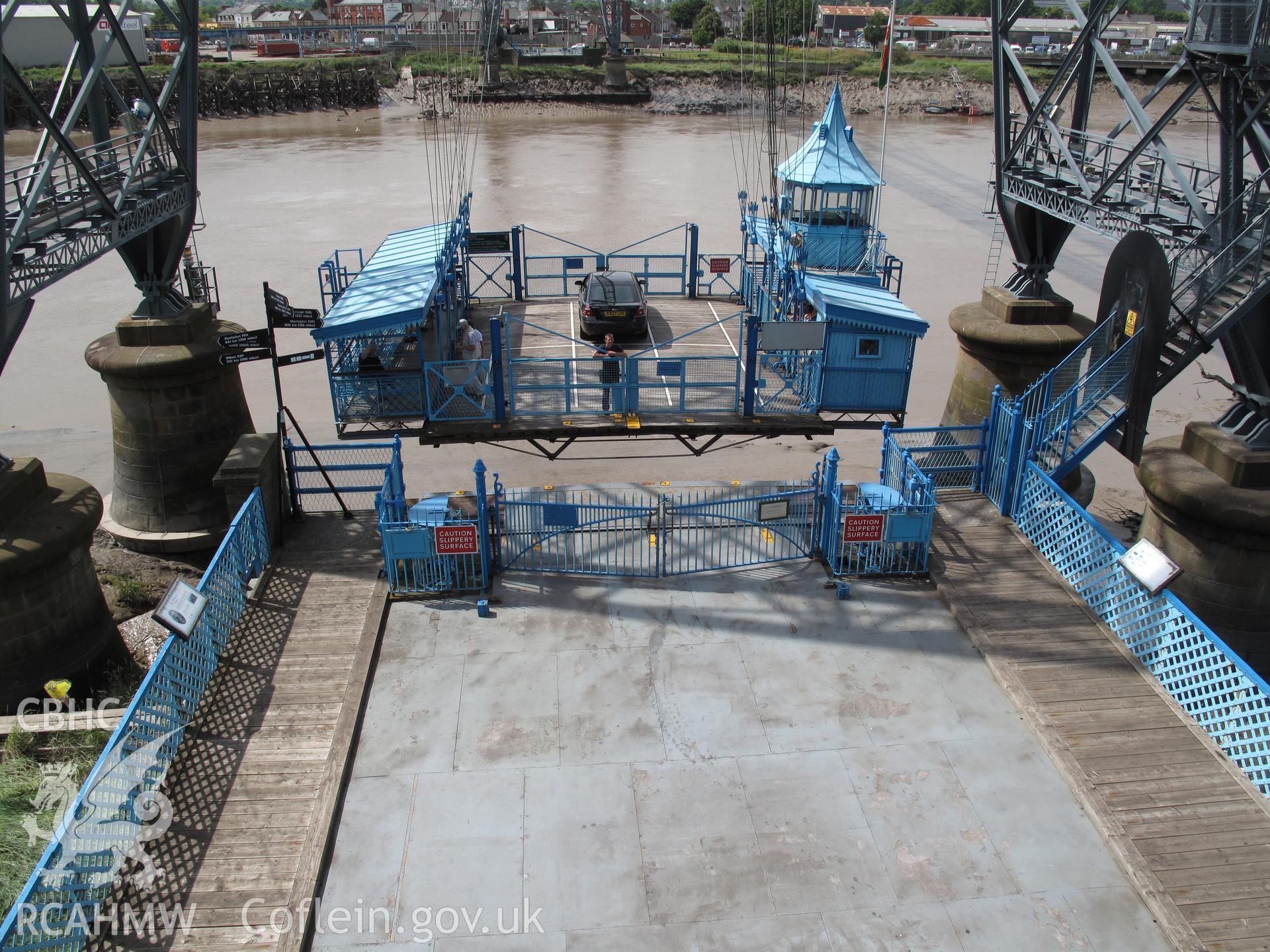 View of the gondola from the southeast, Newport Transporter Bridge.