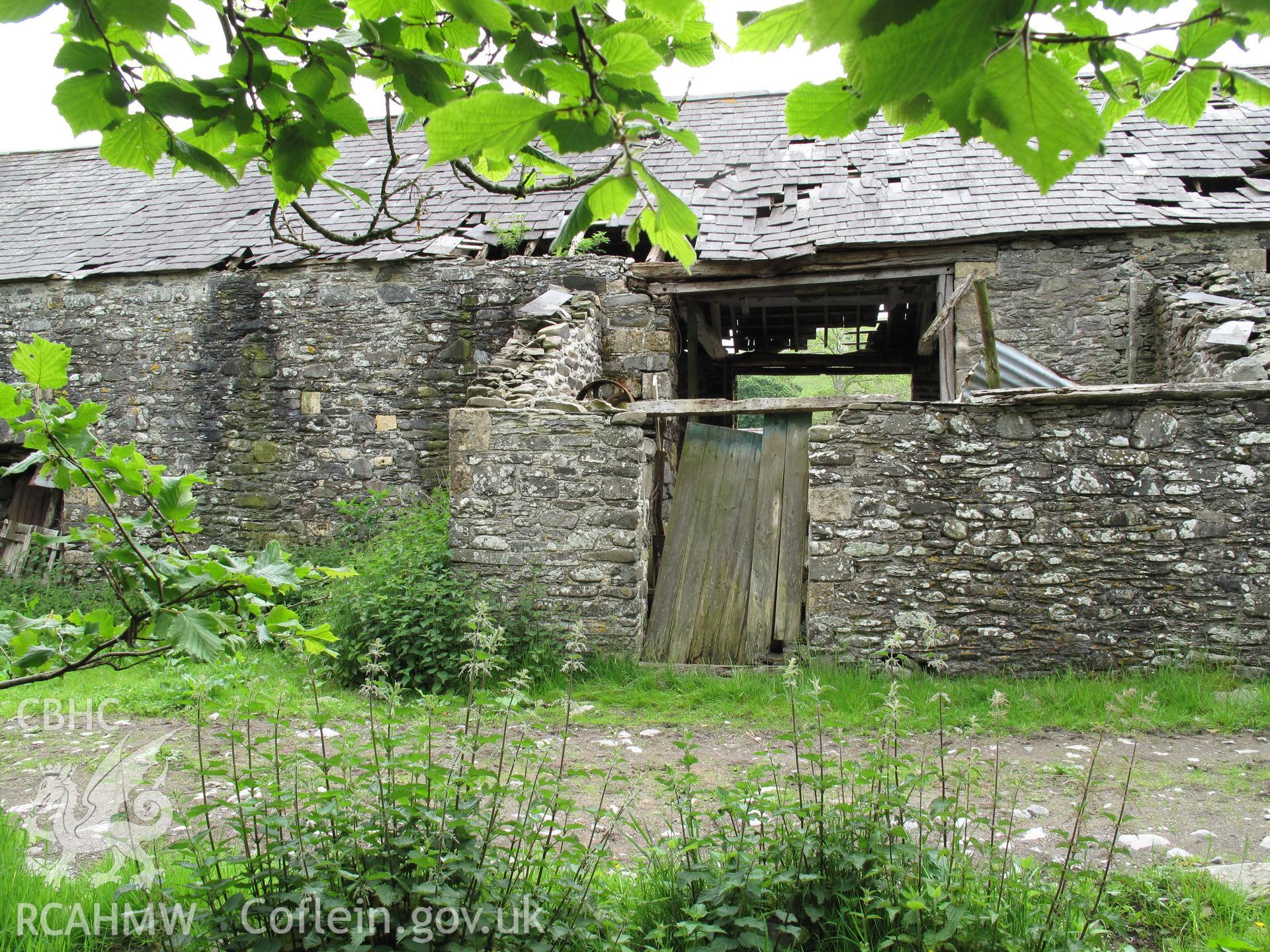West side of the barn opposite the waterwheel pit, Great Abbey Farm, Strata Florida.
