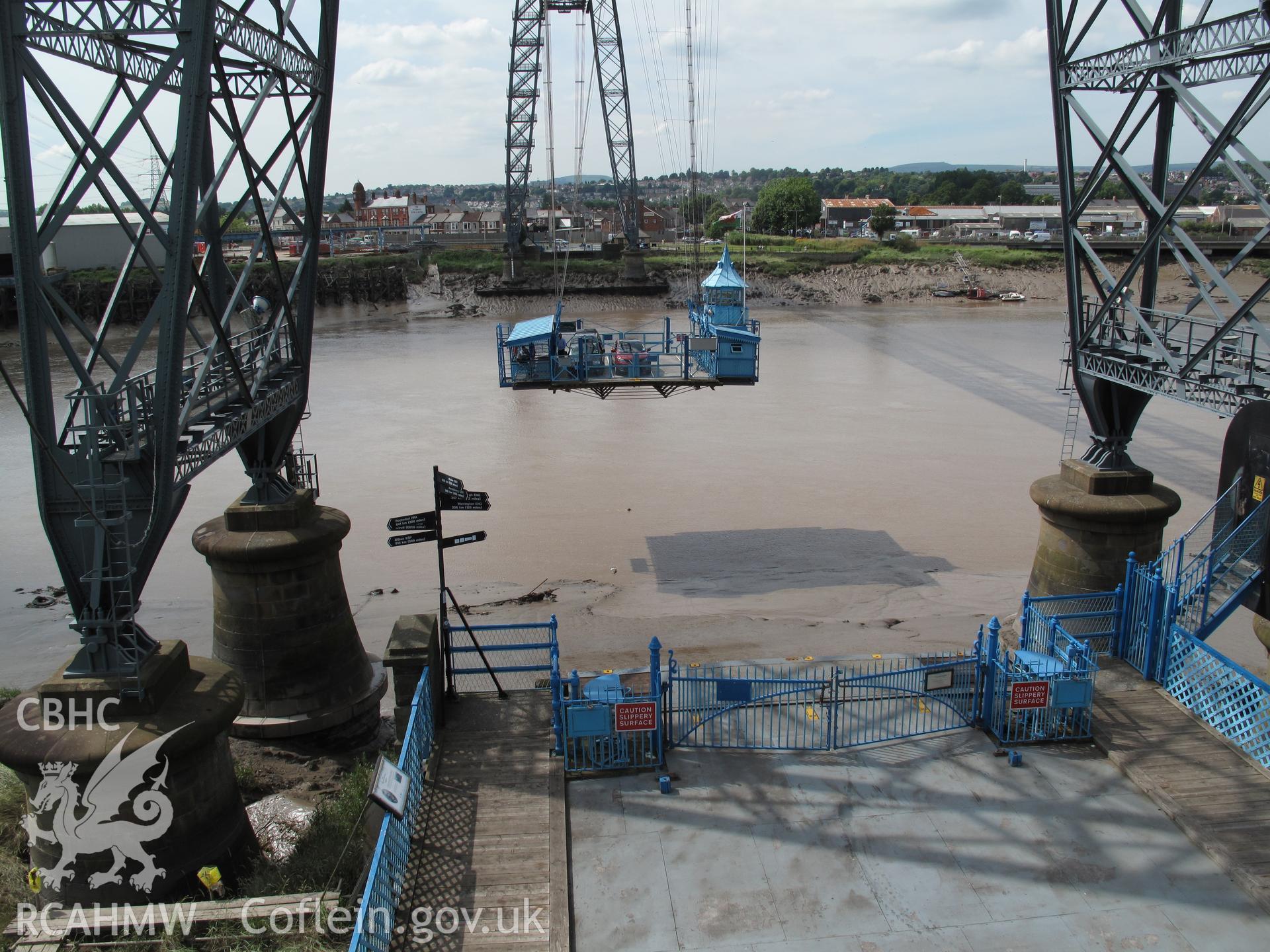 View of the gondola from the southeast, Newport Transporter Bridge.