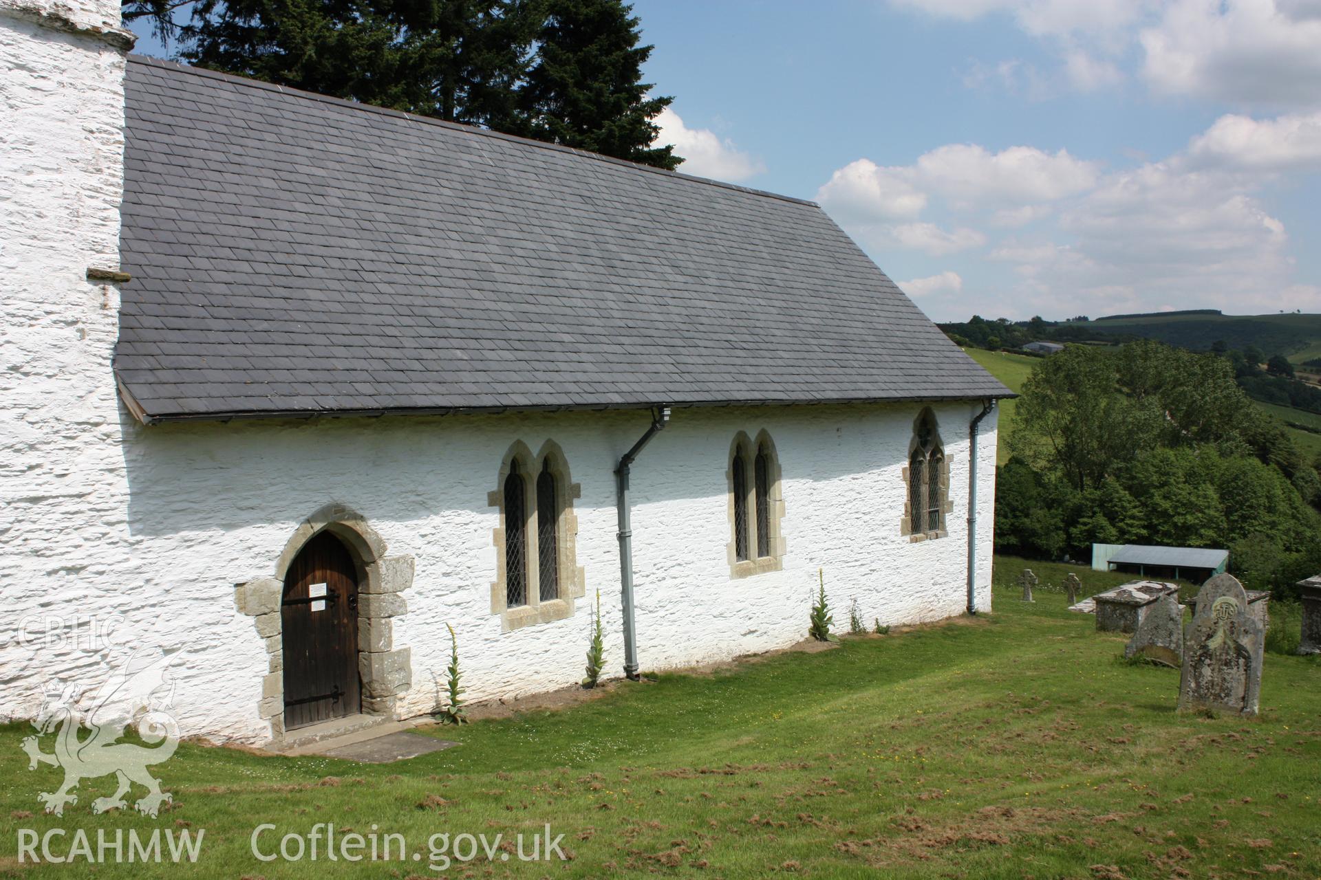 St Mary's Church, Pilleth. Exterior view of nave and entrance facade.