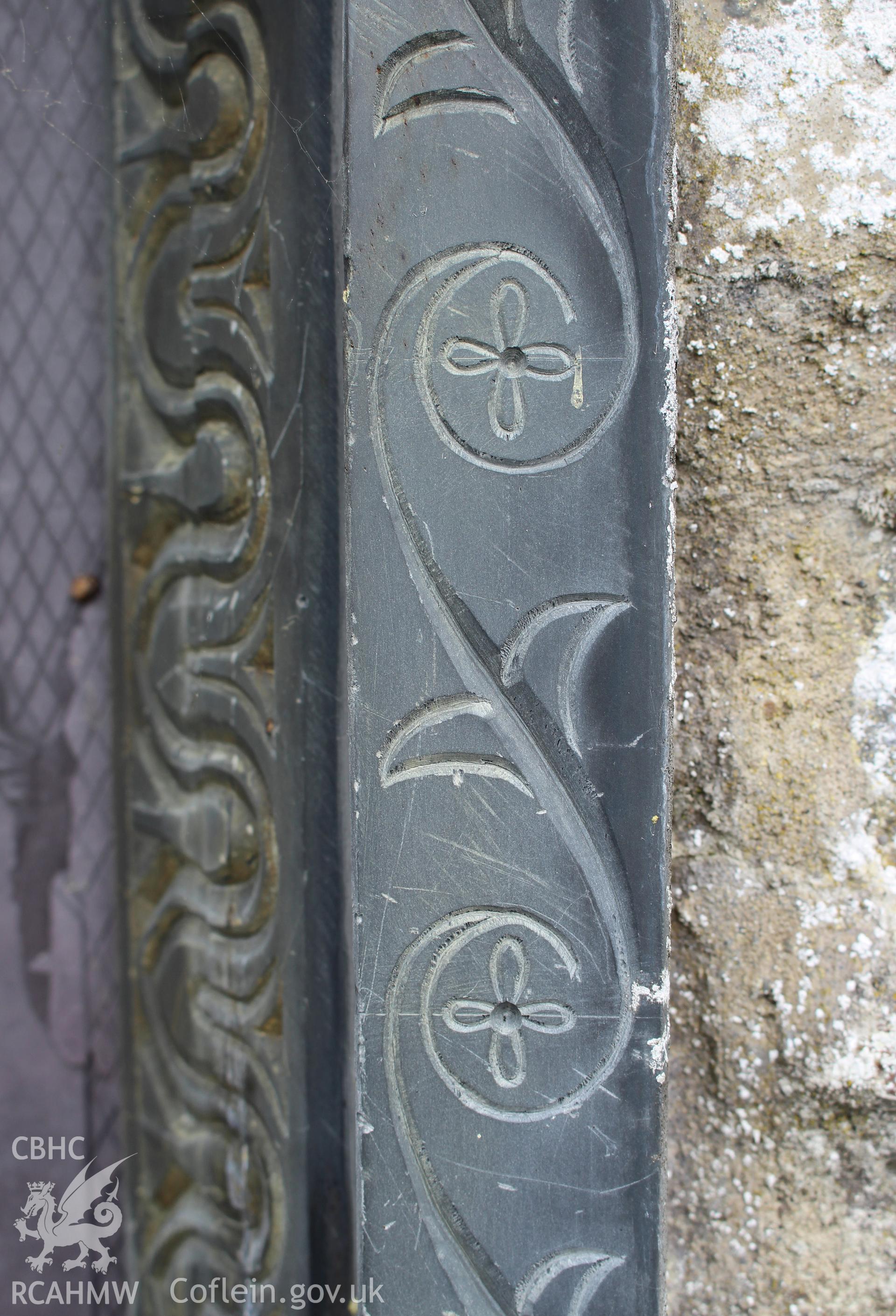 Carved detail of the gravestone of the Rev. Peter Joseph
