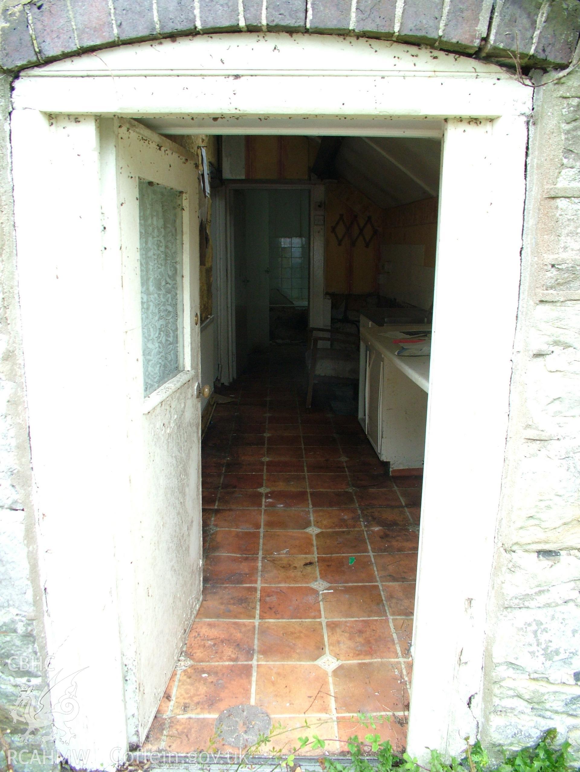 Digital colour photograph showing Llwynypandy chapel house - view of extension doorway
