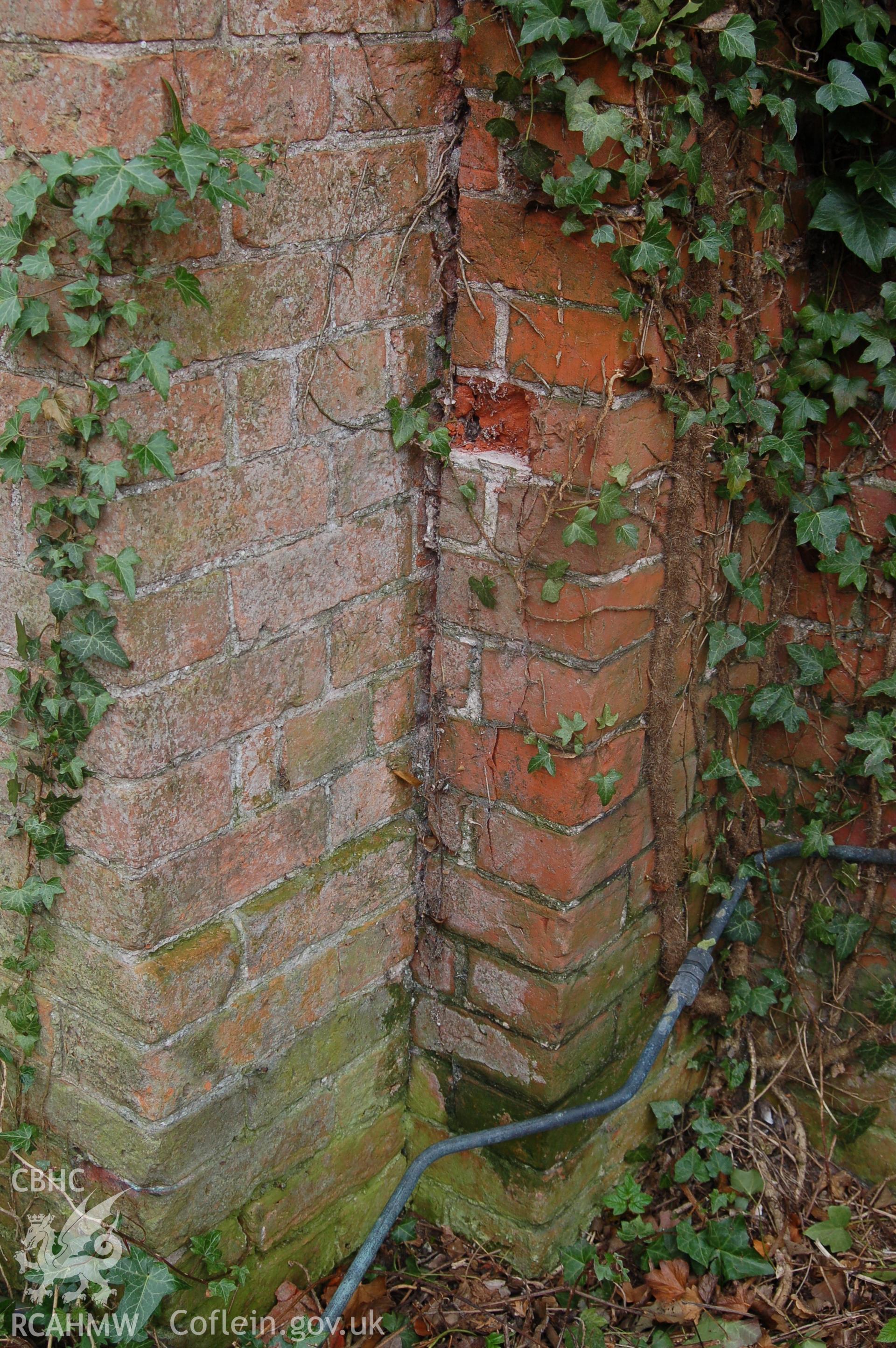 Digital colour photograph showing Iscoyd Park (exterior brickwork, detail),  received in the course of Emergency Recording case ref no RCS2/1/2257.