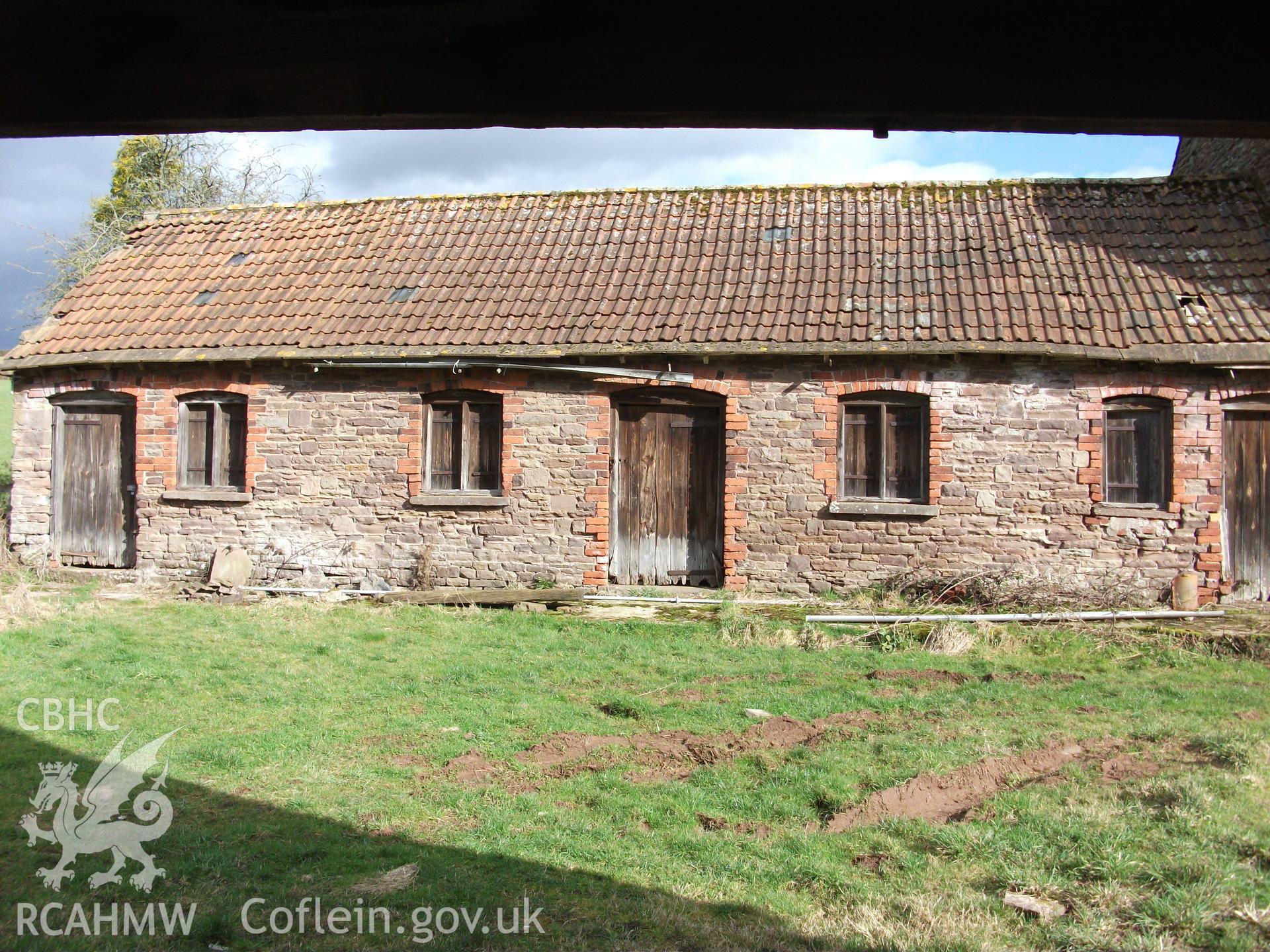 Colour digital photograph of exterior of barn at Llangwm Isaf Farm, received in the course of Emergency Recording case ref no RCS2/1/1599.