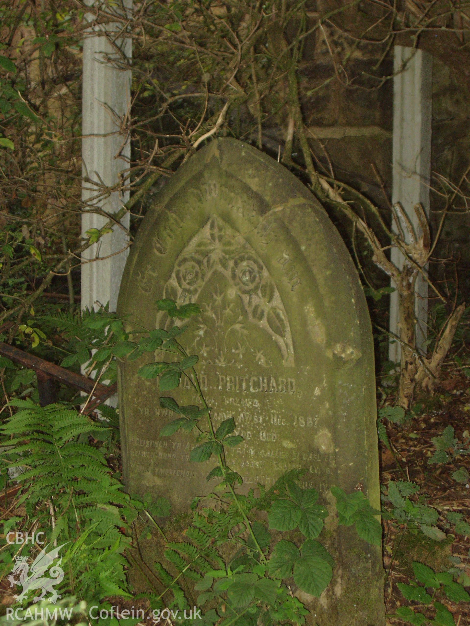 Bryn Seion Chapel, digital colour photograph showing grave in graveyard.