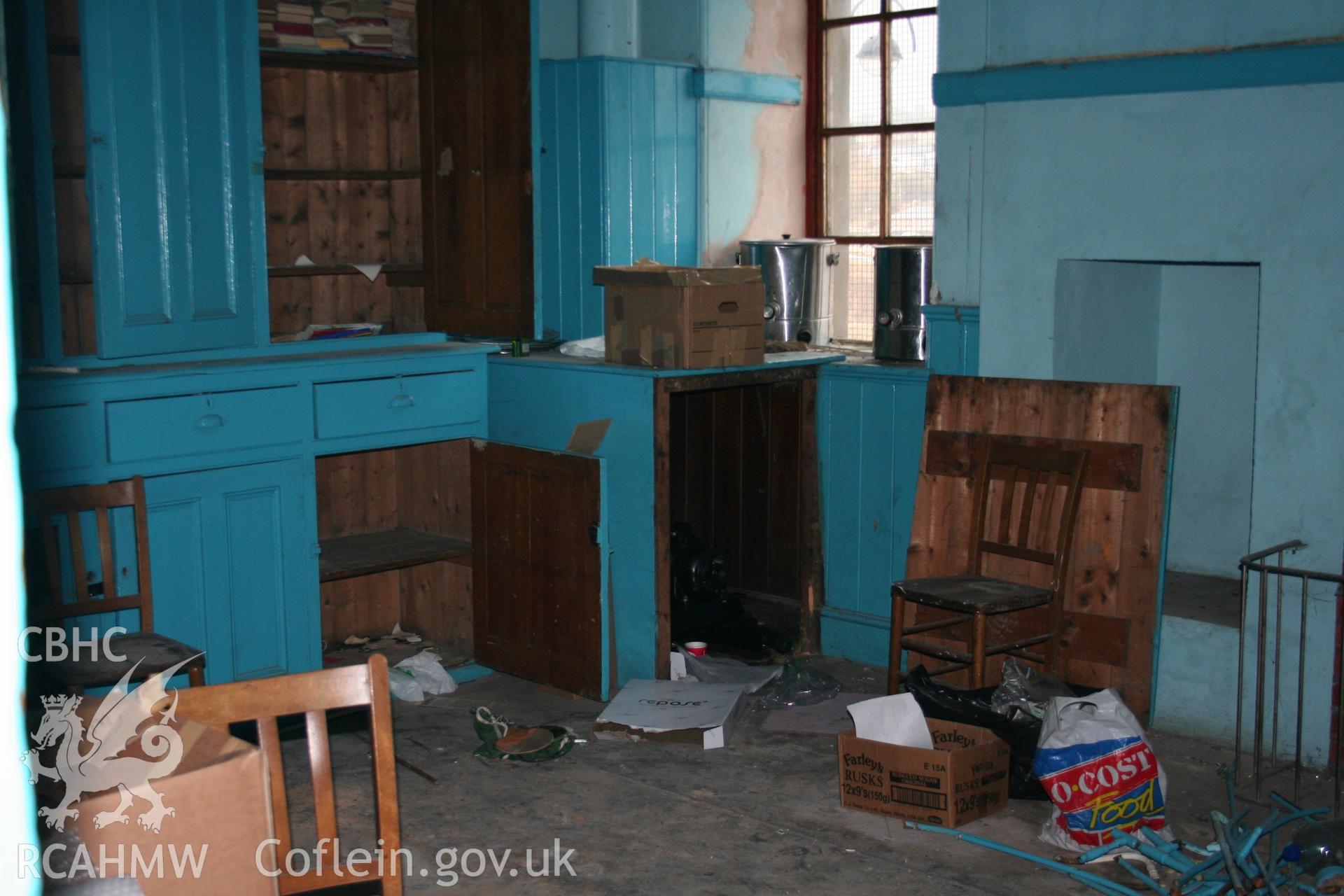 Hanbury Road baptist chapel, Bargoed, digital colour photograph showing interior - kitchen, received in the course of Emergency Recording case ref no RCS2/1/2247.
