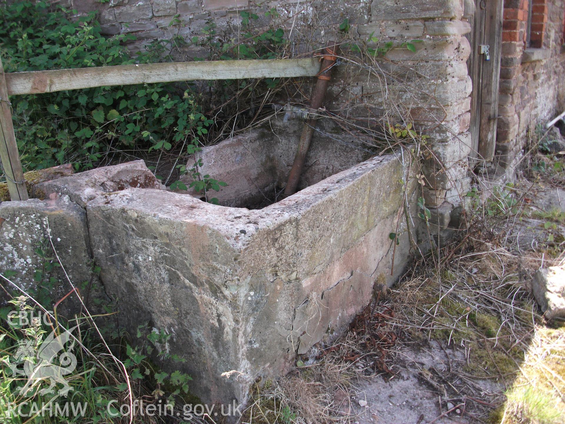 Colour digital photograph of exterior of barn - trough; at Llangwm Isaf Farm, received in the course of Emergency Recording case ref no RCS2/1/1599.