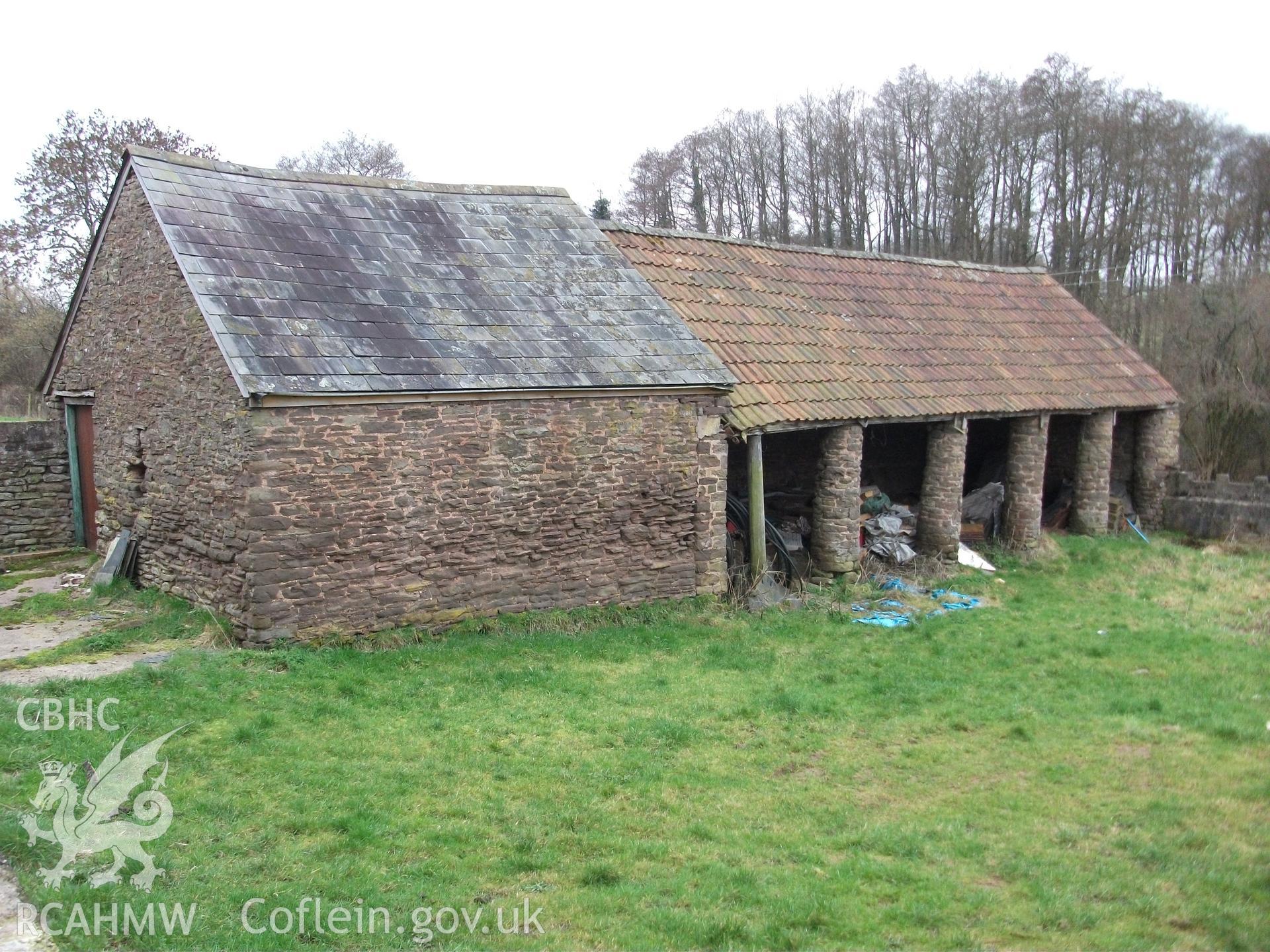 Colour digital photograph of exterior of barns; at Llangwm Isaf Farm, received in the course of Emergency Recording case ref no RCS2/1/1599.