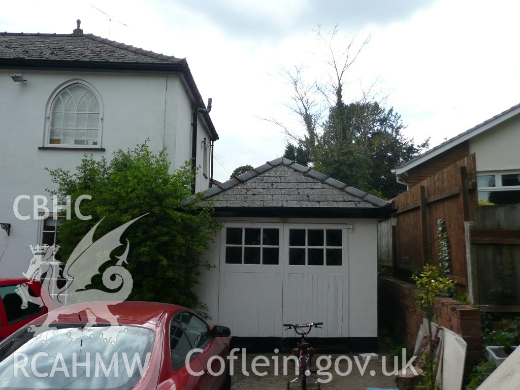 Colour photograph showing attached garage at Parkfield House, Lower Machen received in the course of Emergency Recording case.