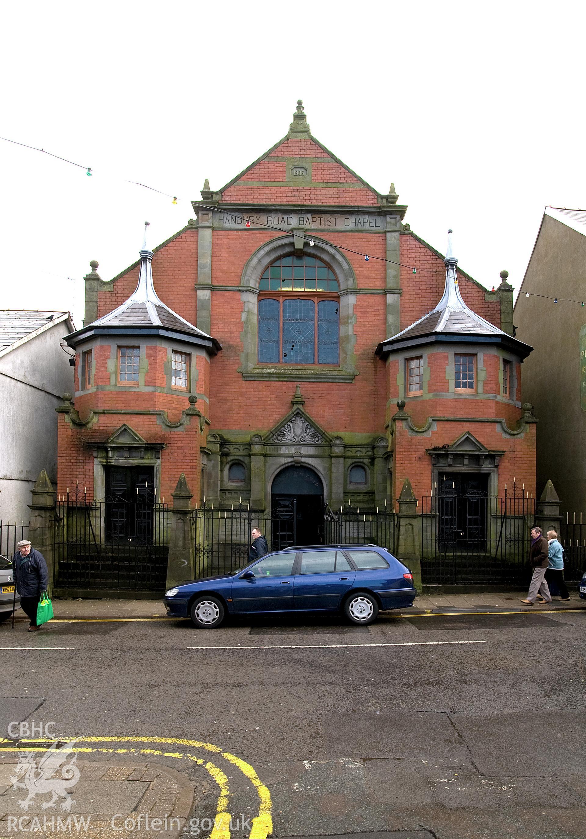 Hanbury Road baptist chapel, Bargoed, digital colour photograph showing front elevation, received in the course of Emergency Recording case ref no RCS2/1/2247.