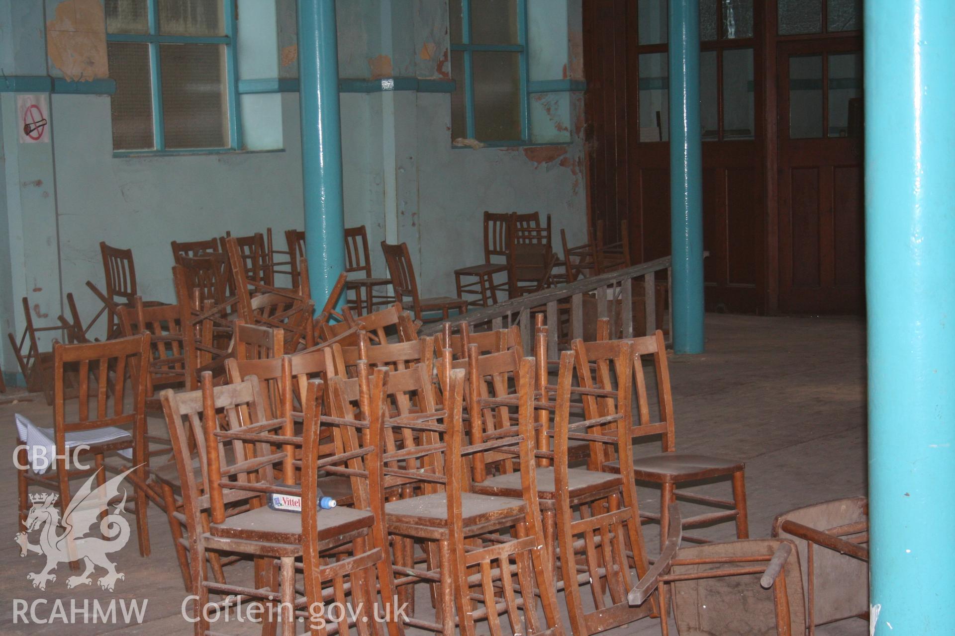 Hanbury Road baptist chapel, Bargoed, digital colour photograph showing interior - school room, received in the course of Emergency Recording case ref no RCS2/1/2247.