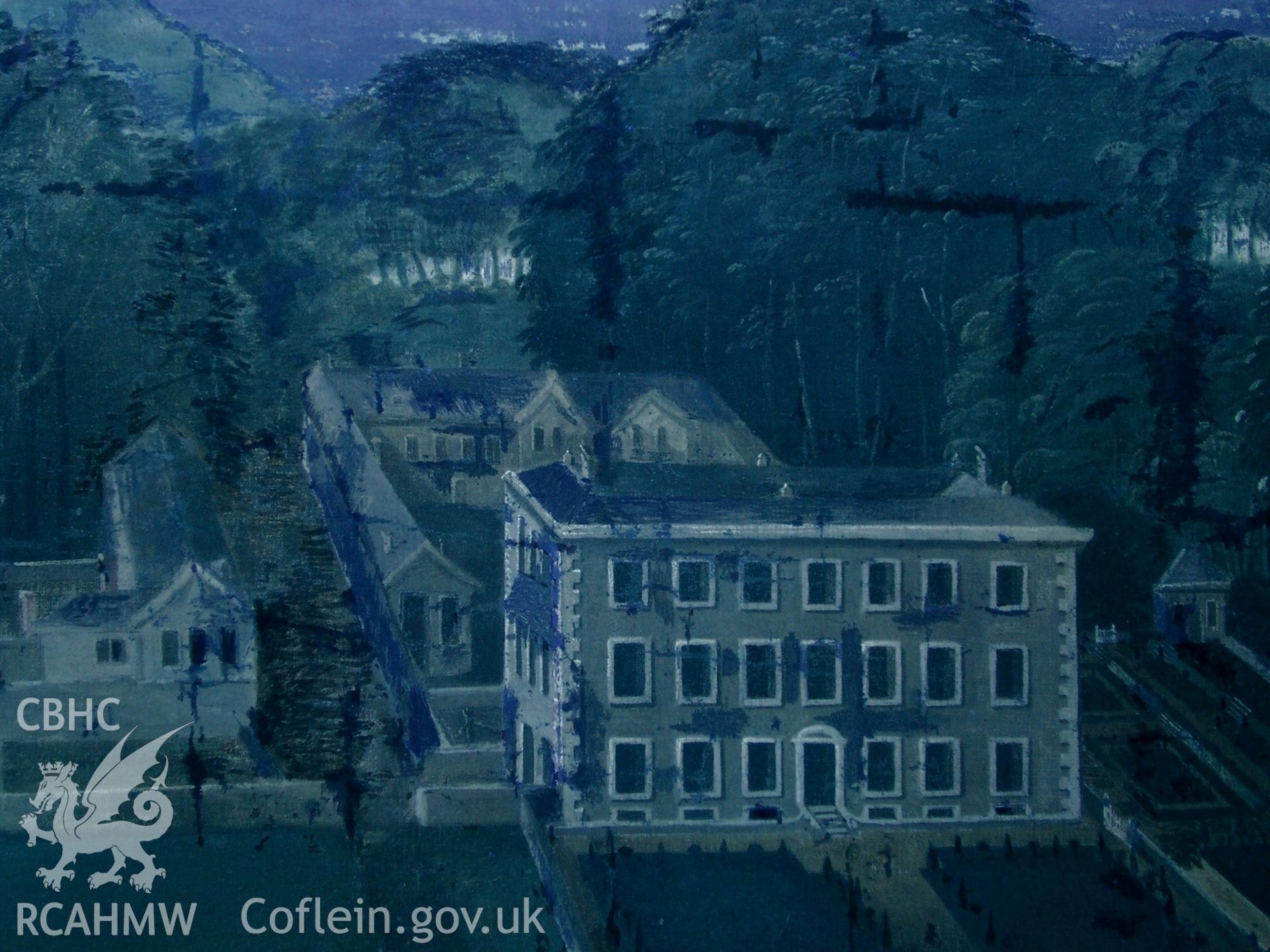 Digital colour copy of UV of detail of painting entitled: 'View of Newton House' by unknown artist