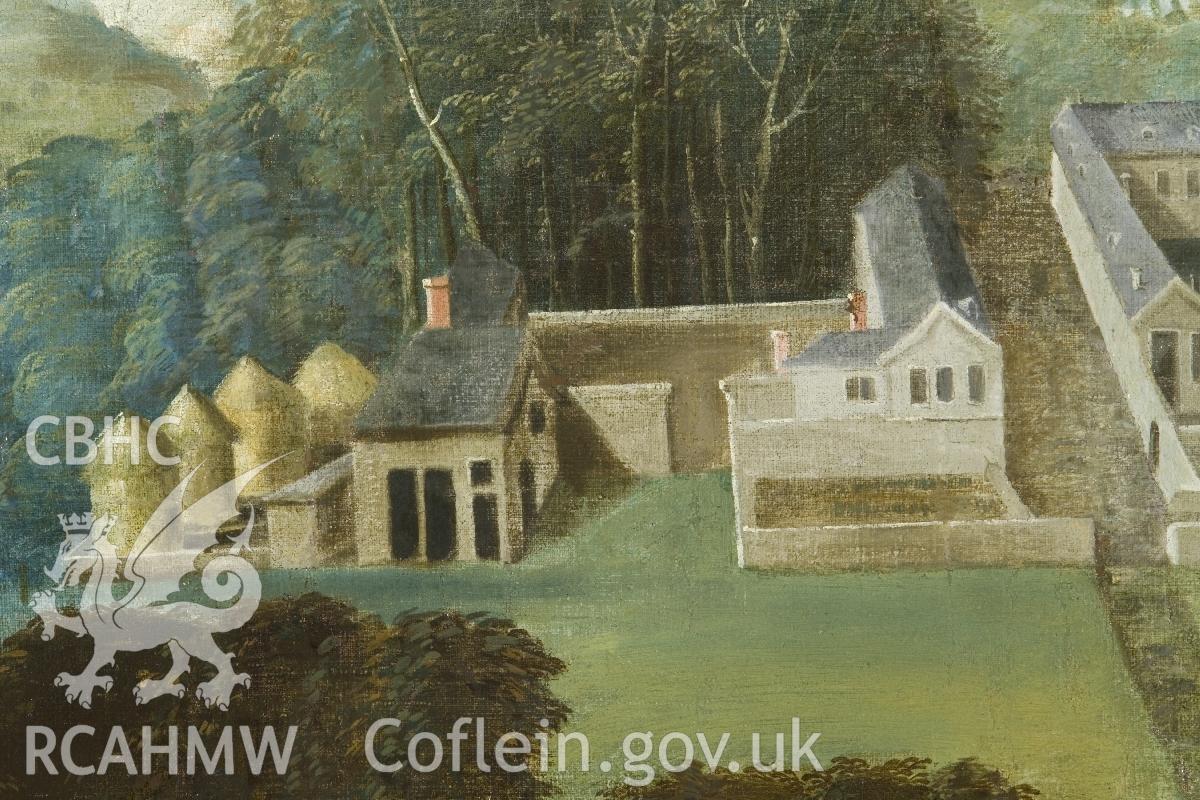 Digital colour copy of detail of painting entitled: 'View of Newton House' by unknown artist