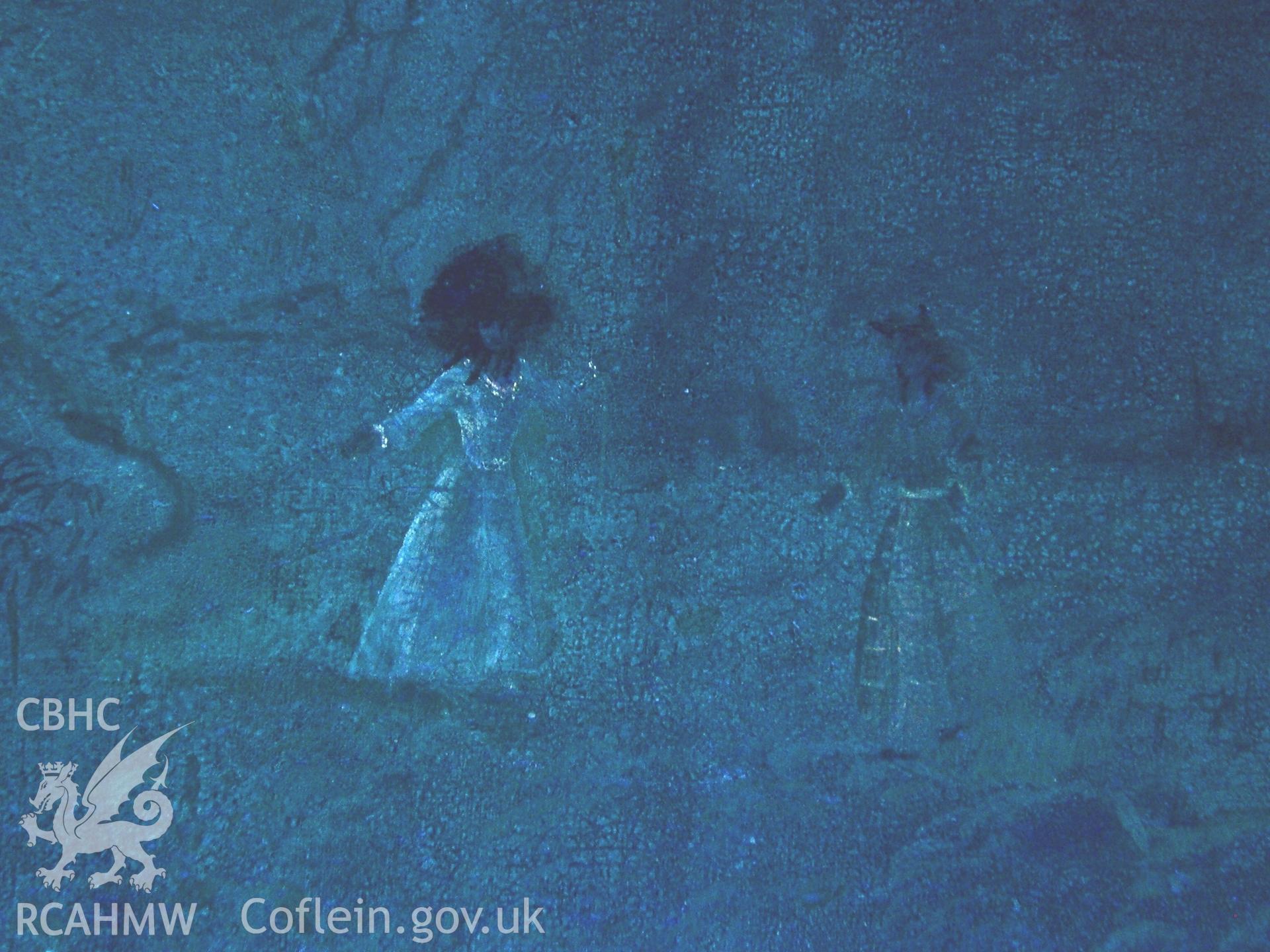 Digital colour copy of UV detail (figures) of painting entitled: 'Old Dynevor Castle' by unknown artist
