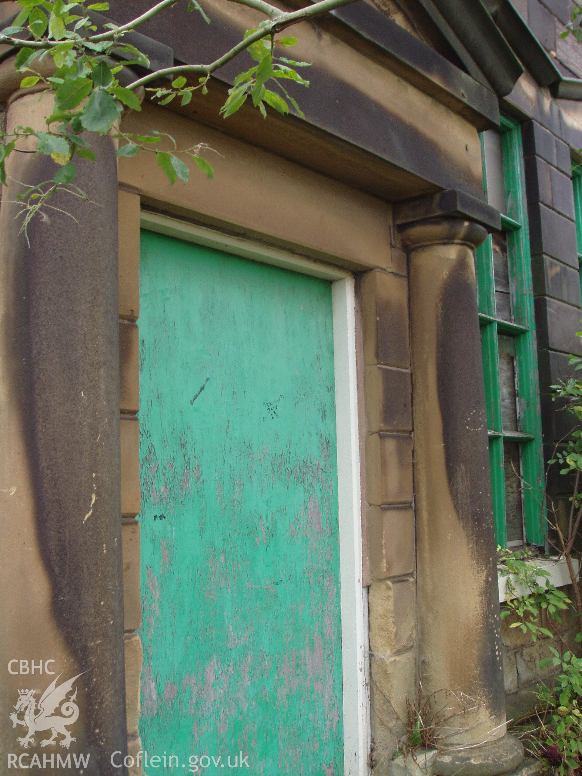 Bryn Seion Chapel, digital colour photograph showing exterior, entrance detail.