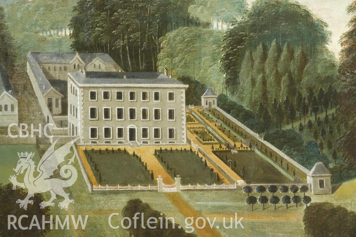 Digital colour copy of detail of painting entitled: 'View of Newton House' by unknown artist