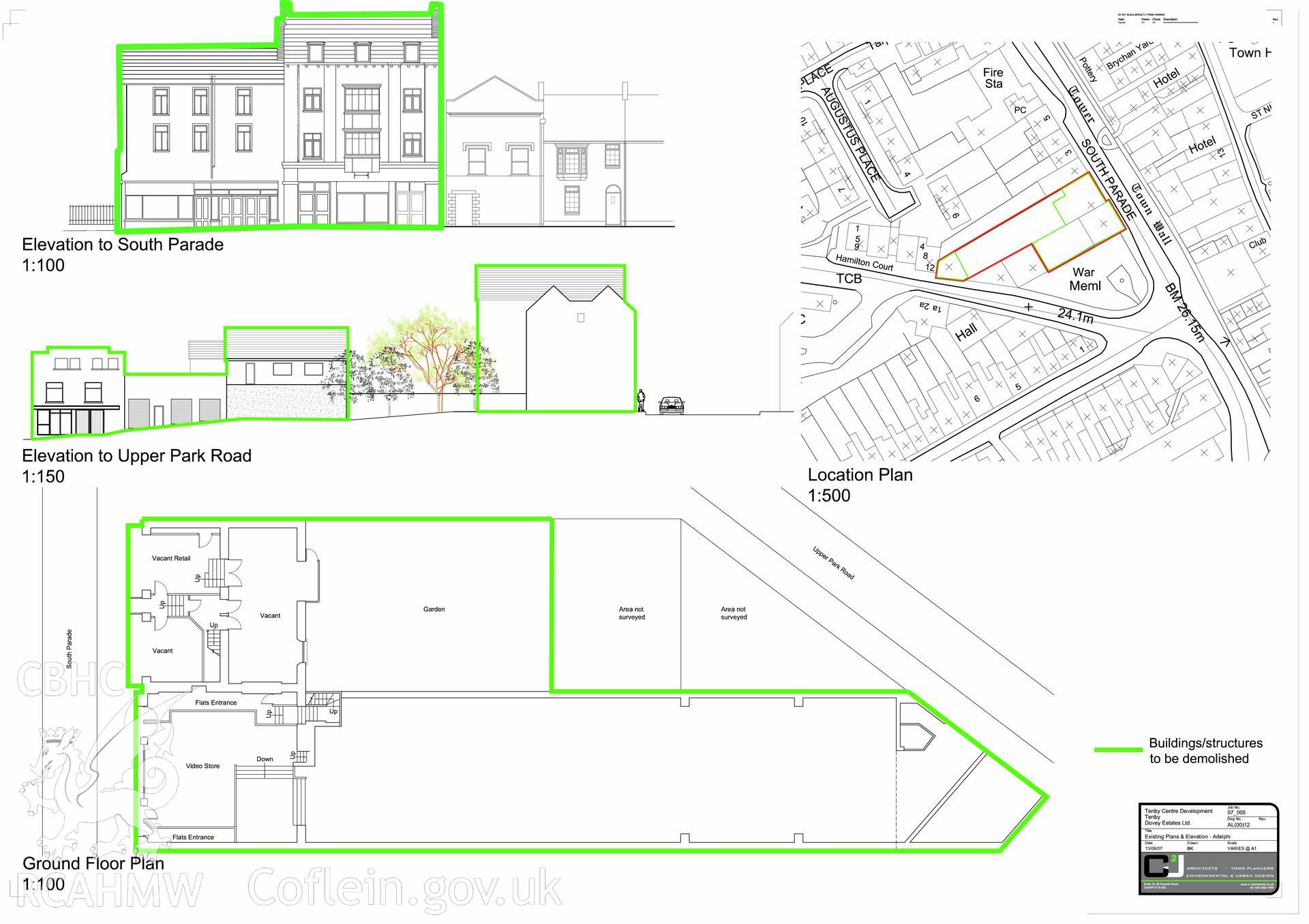 Digital plans for Tenby Centre Development - existing plans and elevations - Adelphi