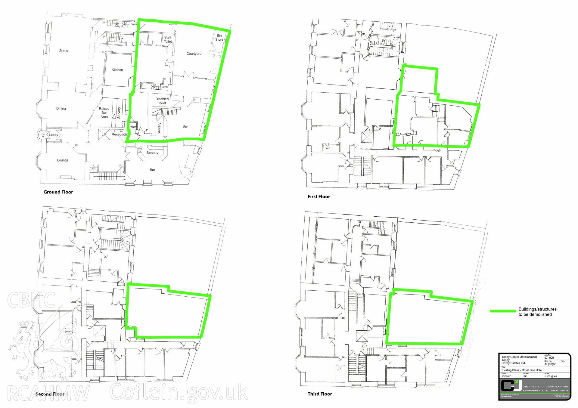 Digital plans for Tenby Centre Development - existing plans and elevations - Royal Lion Hotel