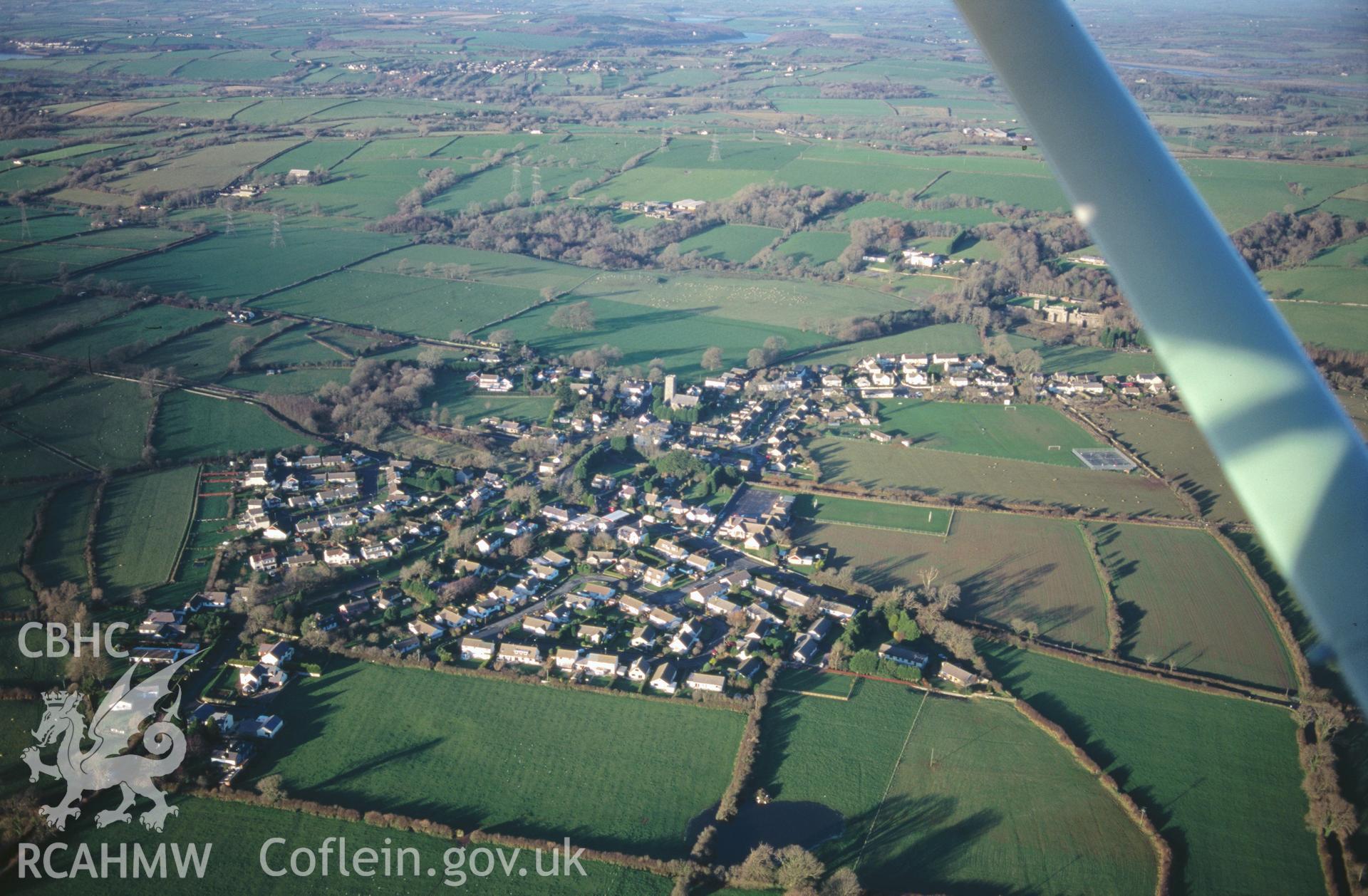 Slide of RCAHMW colour oblique aerial photograph of Lamphey, taken by T.G. Driver, 3/12/1997.