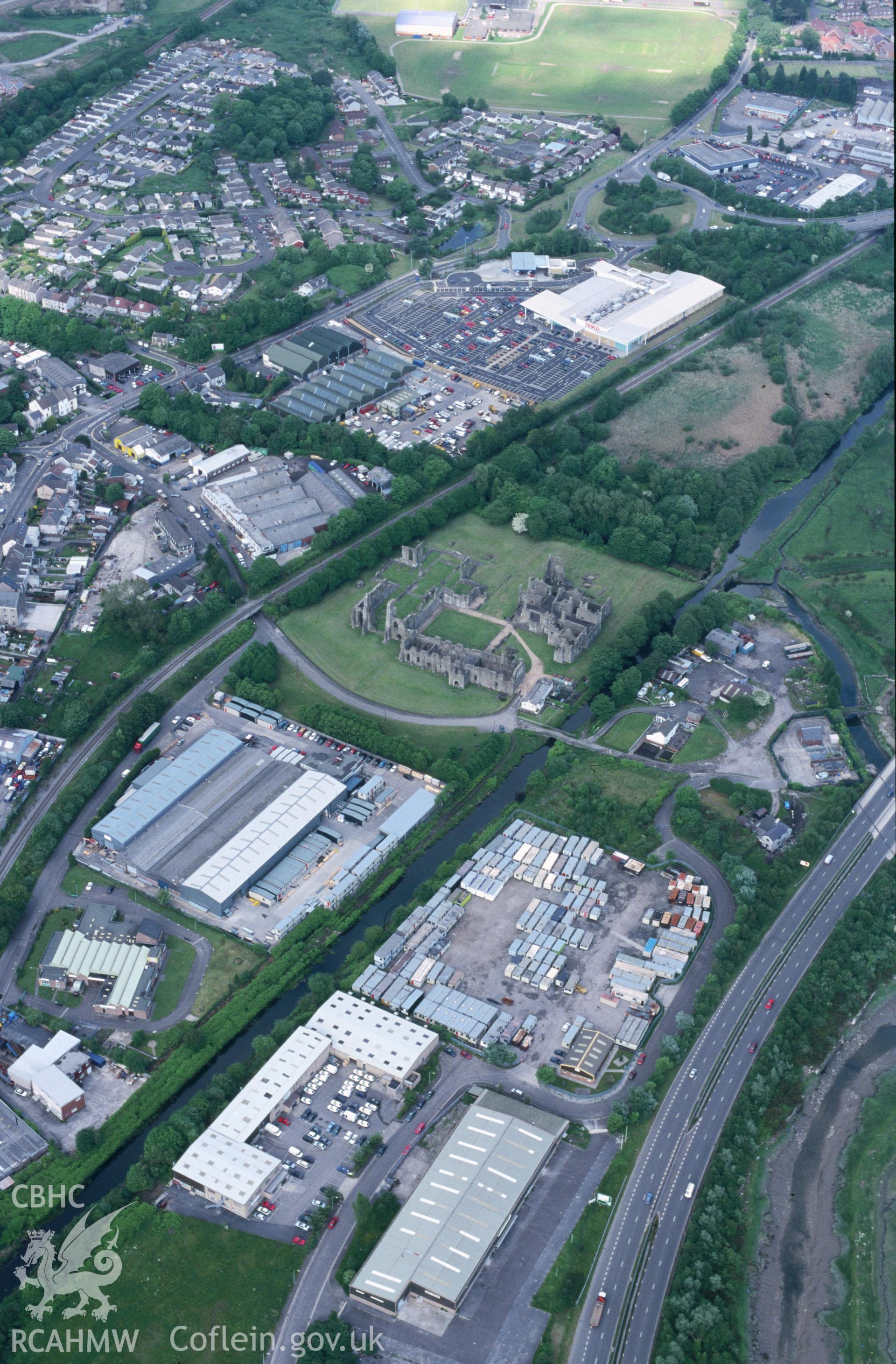 Slide of RCAHMW colour oblique aerial photograph of Neath, taken by T.G. Driver, 22/5/2000.