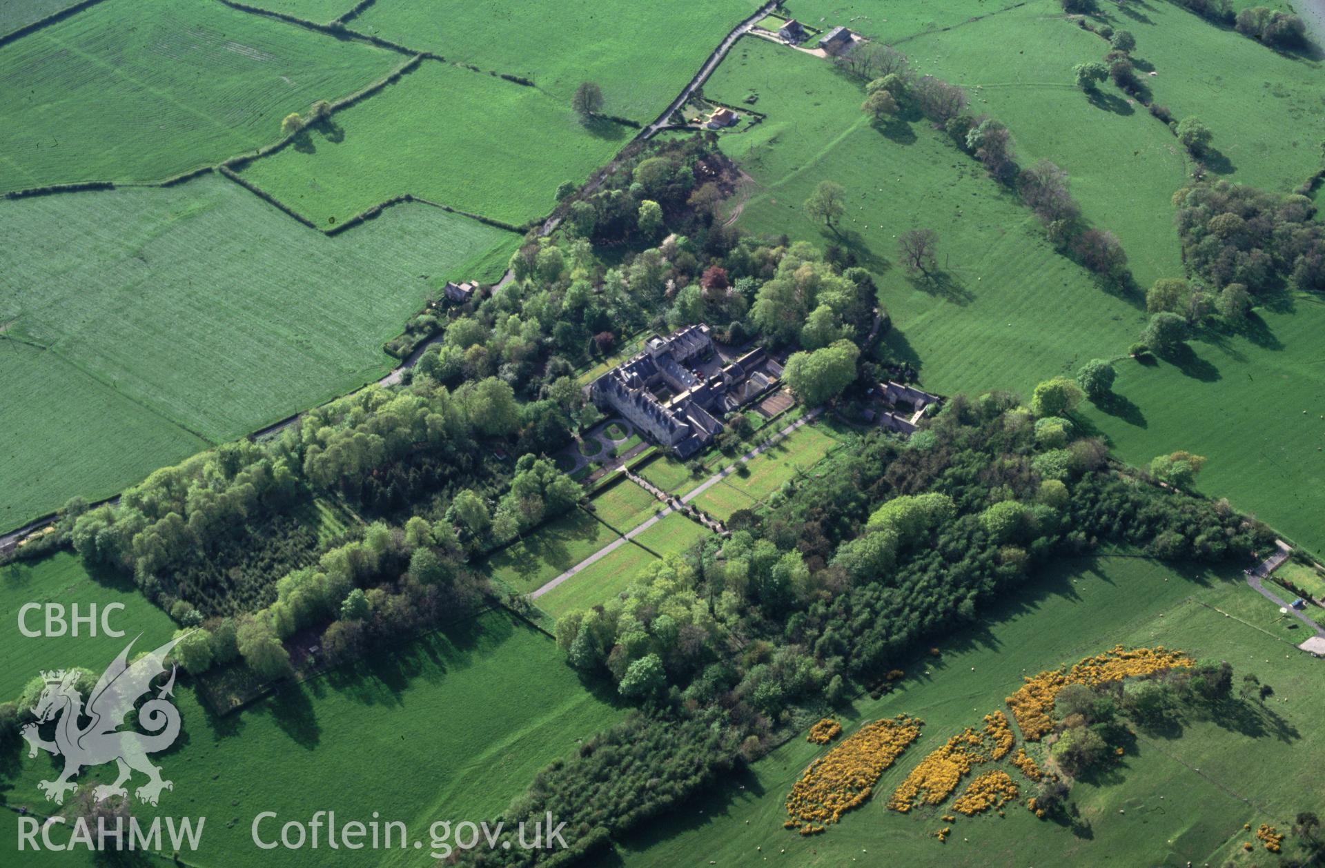 Slide of RCAHMW colour oblique aerial photograph of St Beuno's College, taken by C.R. Musson, 2/5/1993.