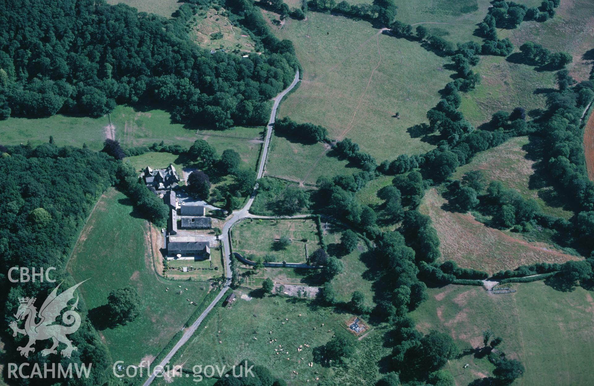 Slide of RCAHMW colour oblique aerial photograph of Whitland Abbey, taken by C.R. Musson, 25/7/1996.