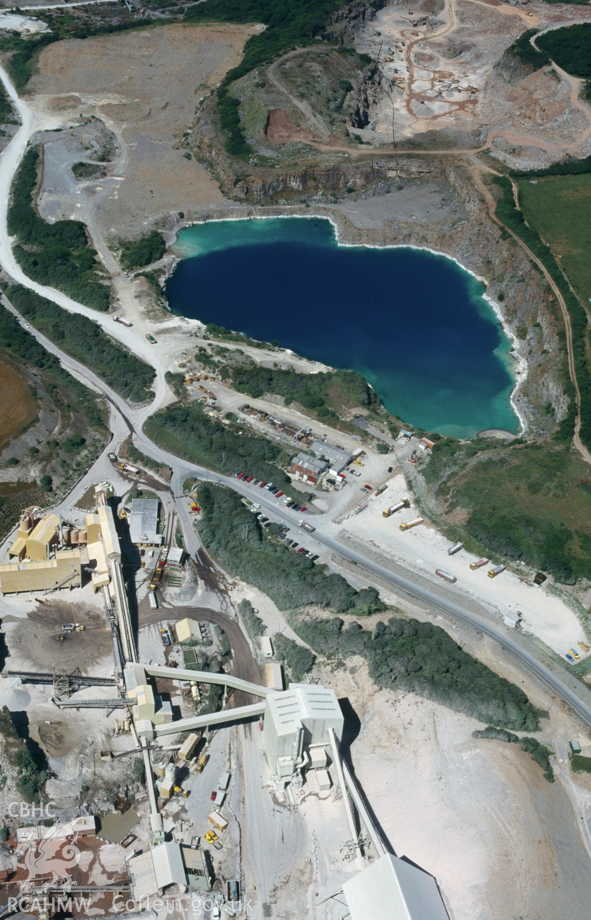 Slide of RCAHMW colour oblique aerial photograph of Cynffig Quarry, taken by C.R. Musson, 25/7/1996.