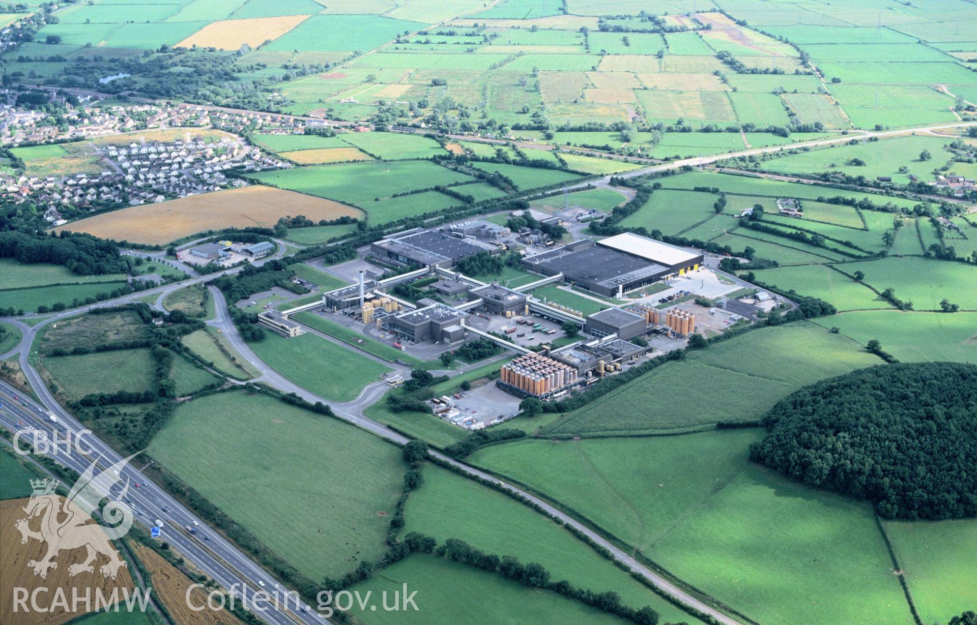 Slide of RCAHMW colour oblique aerial photograph of Magor Factory, taken by C.R. Musson, 5/8/1994.