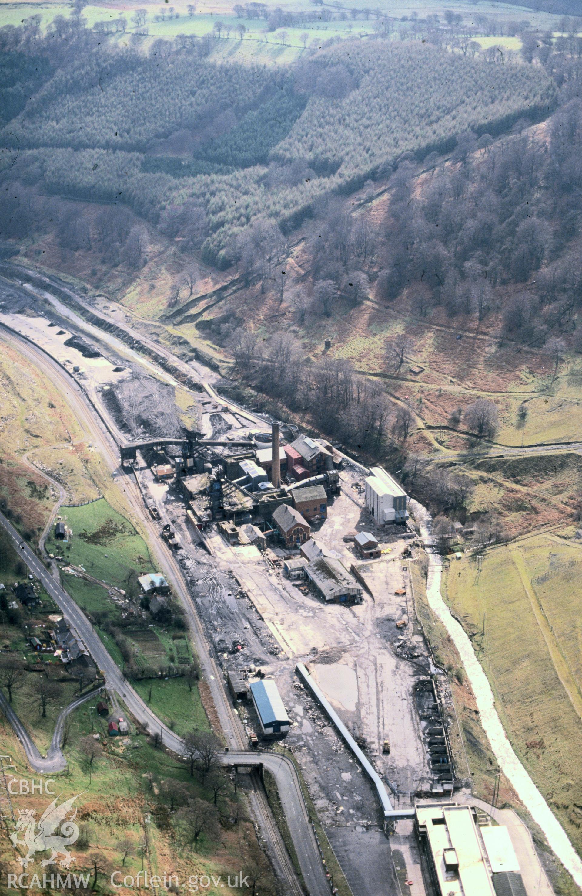 Slide of RCAHMW colour oblique aerial photograph of Marine Colliery, Cwm, taken by C.R. Musson, 26/3/1990.