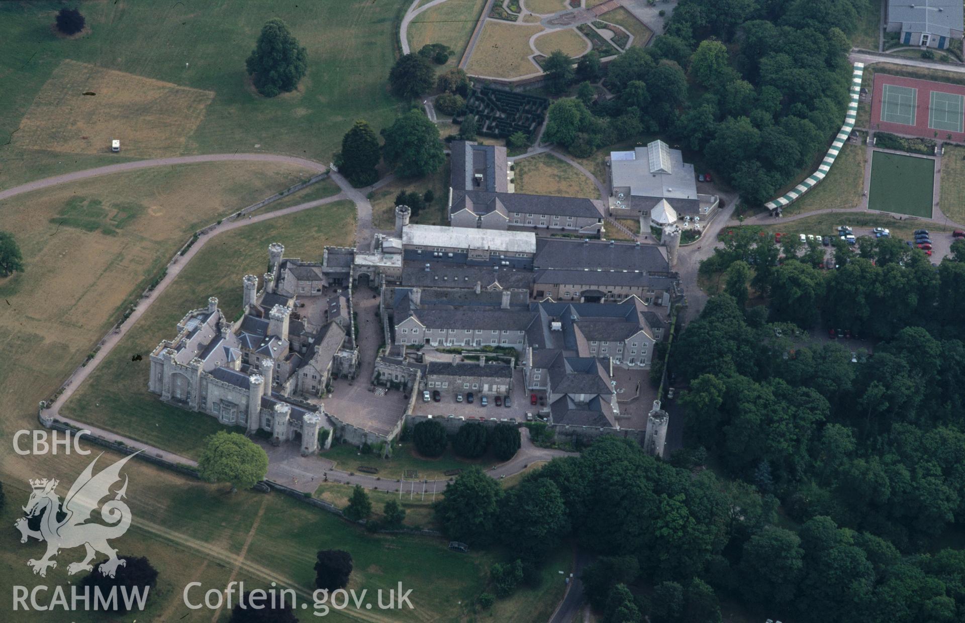 Slide of RCAHMW colour oblique aerial photograph of Bodelwyddan Castle;lowther College, taken by C.R. Musson, 22/7/1996.