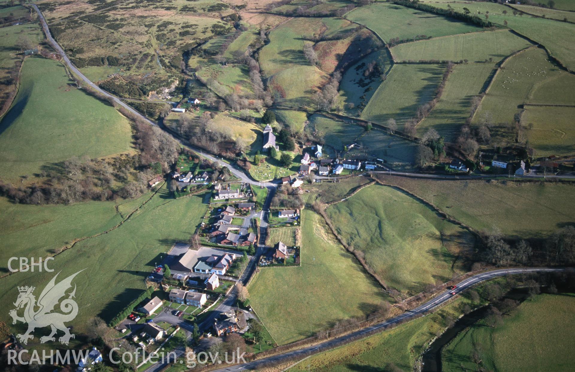 Slide of RCAHMW colour oblique aerial photograph of Llanbister, taken by T.G. Driver, 9/2/2001.