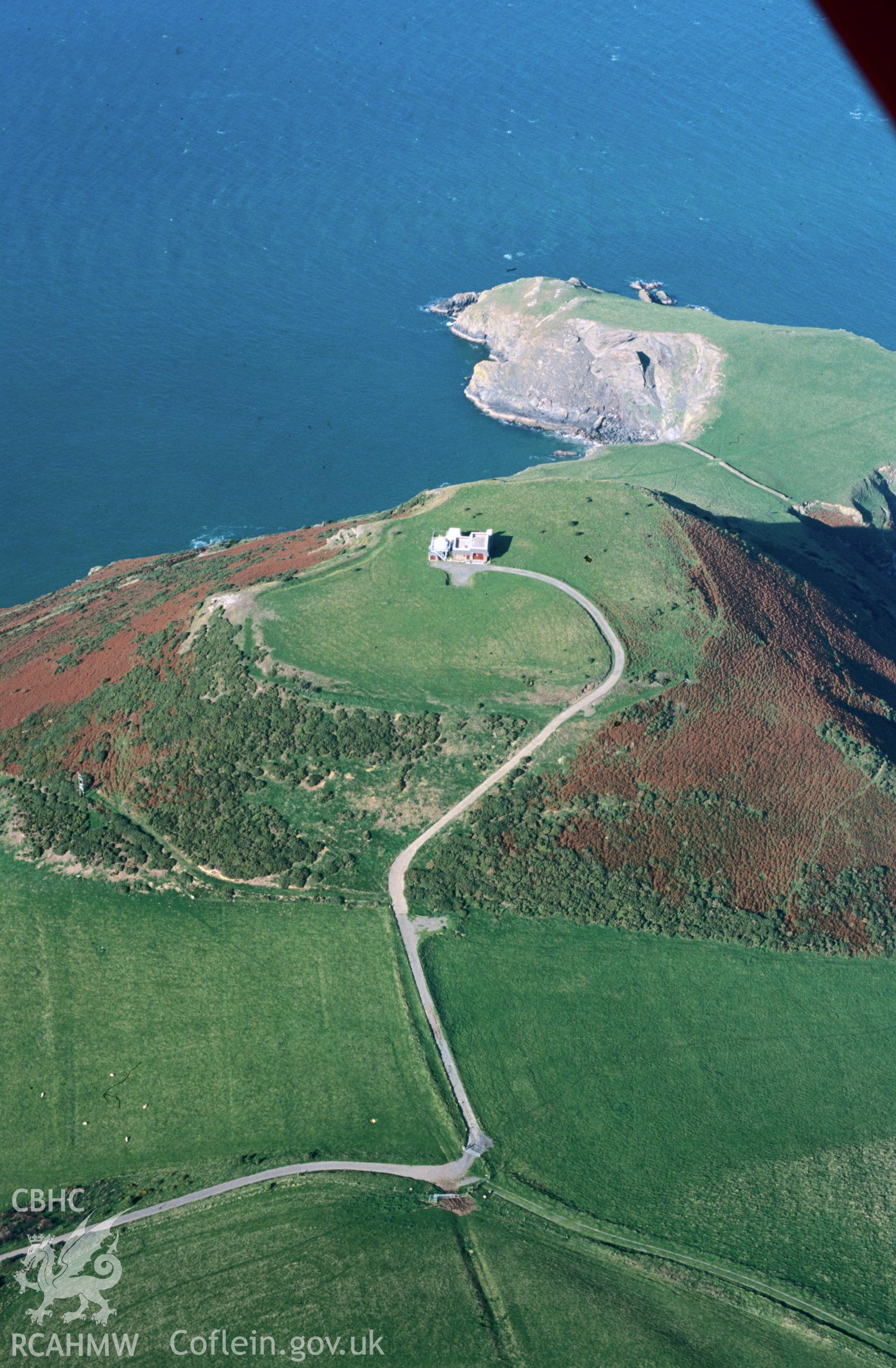 Slide of RCAHMW colour oblique aerial photograph of Pen Dinas Lochtyn, taken by T.G. Driver, 19/10/1999.